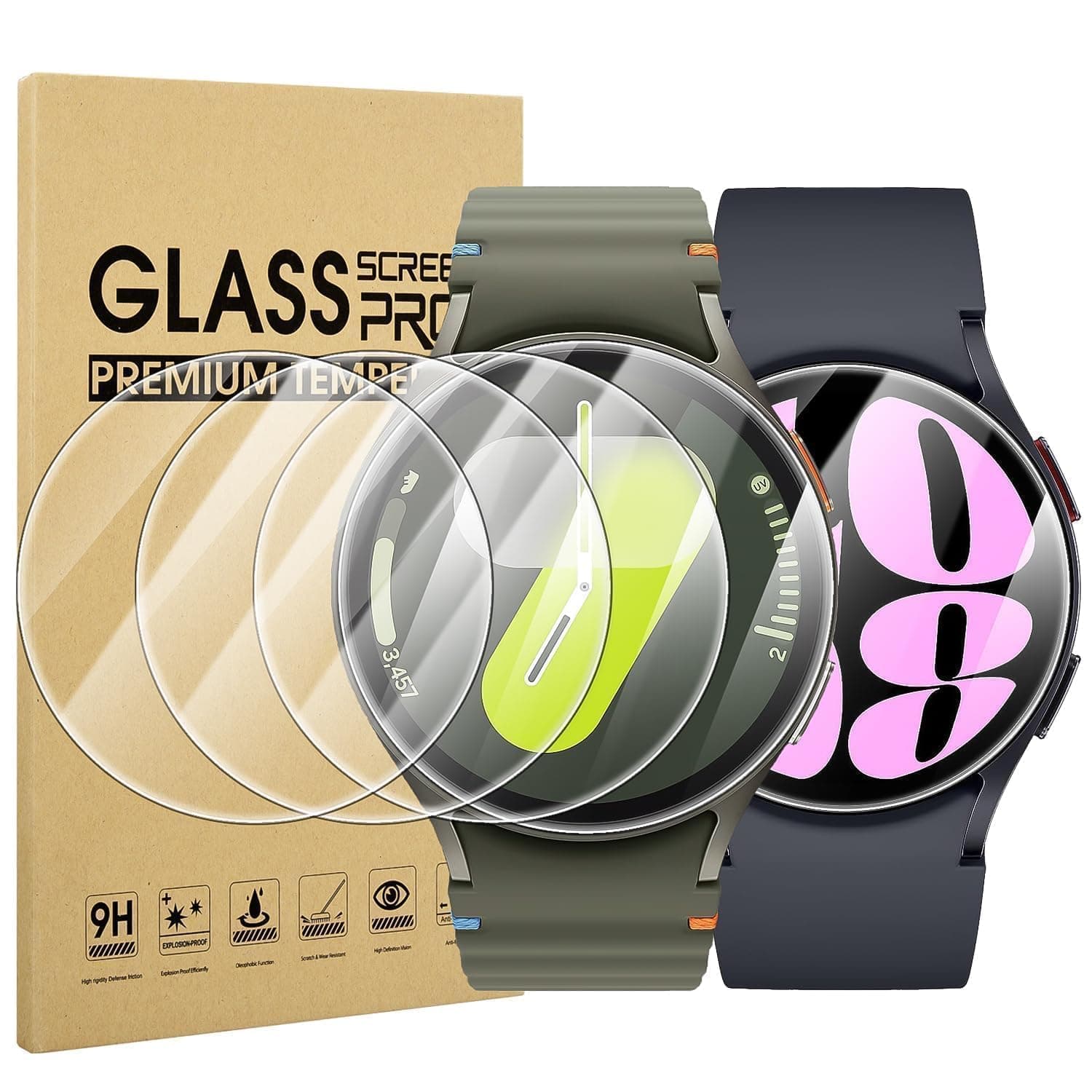 Diruite 4-Pack Screen Protector for Samsung Galaxy Watch 7/6/5/4 44mm Tempered Glass Screen Cover(Diameter Size 41mm)