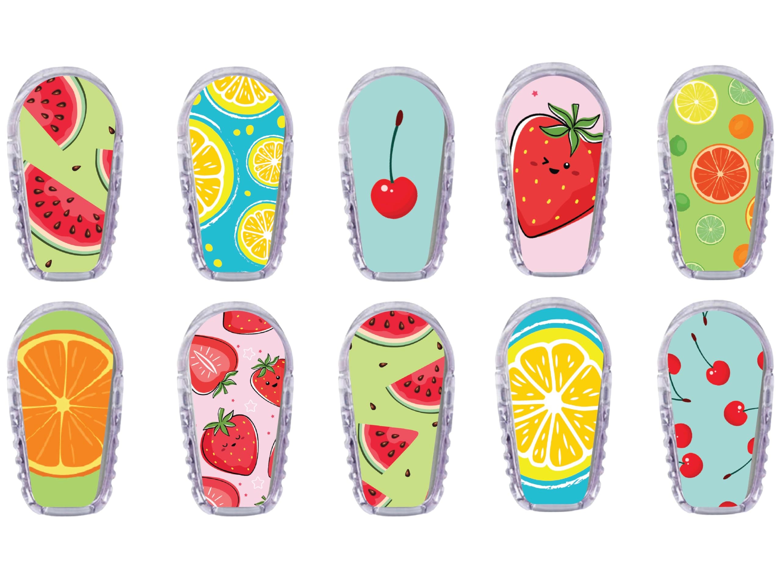 Adhesive Transmitter Stickers for Dexcom G6 (10 Count) – Pair with Glucomart CGM Patches, Waterproof & Durable (Fruits Variety Pack) (G6 Stickers)