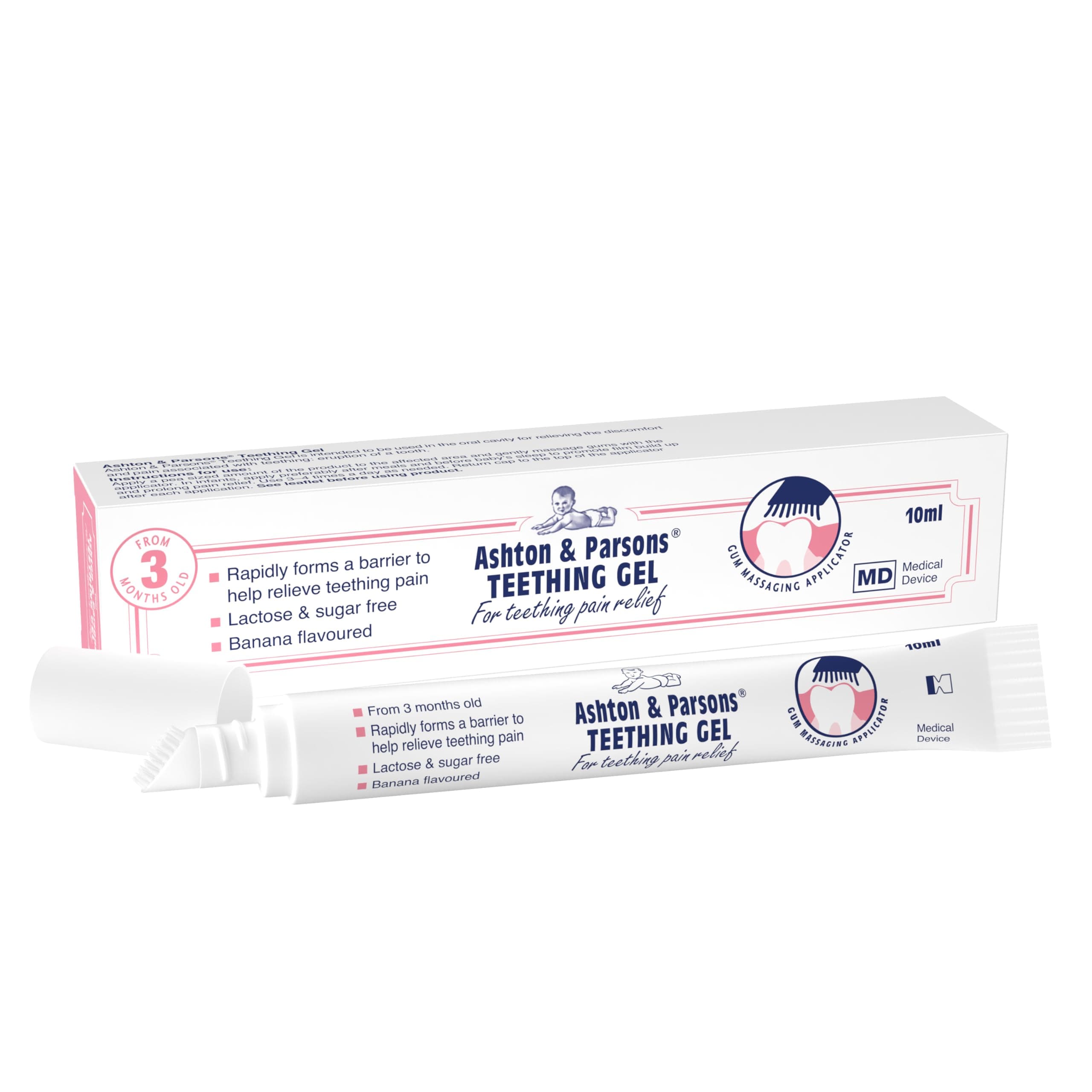Ashton & Parsons Teething Gel, Rapidly Forms a Barrier, Soft Brush applicator Helps Soothe Sore Gums Instantly, Lactose-Free, Sugar-Free, anesthetic-Free, for 3 Months+ Infants, 10ml