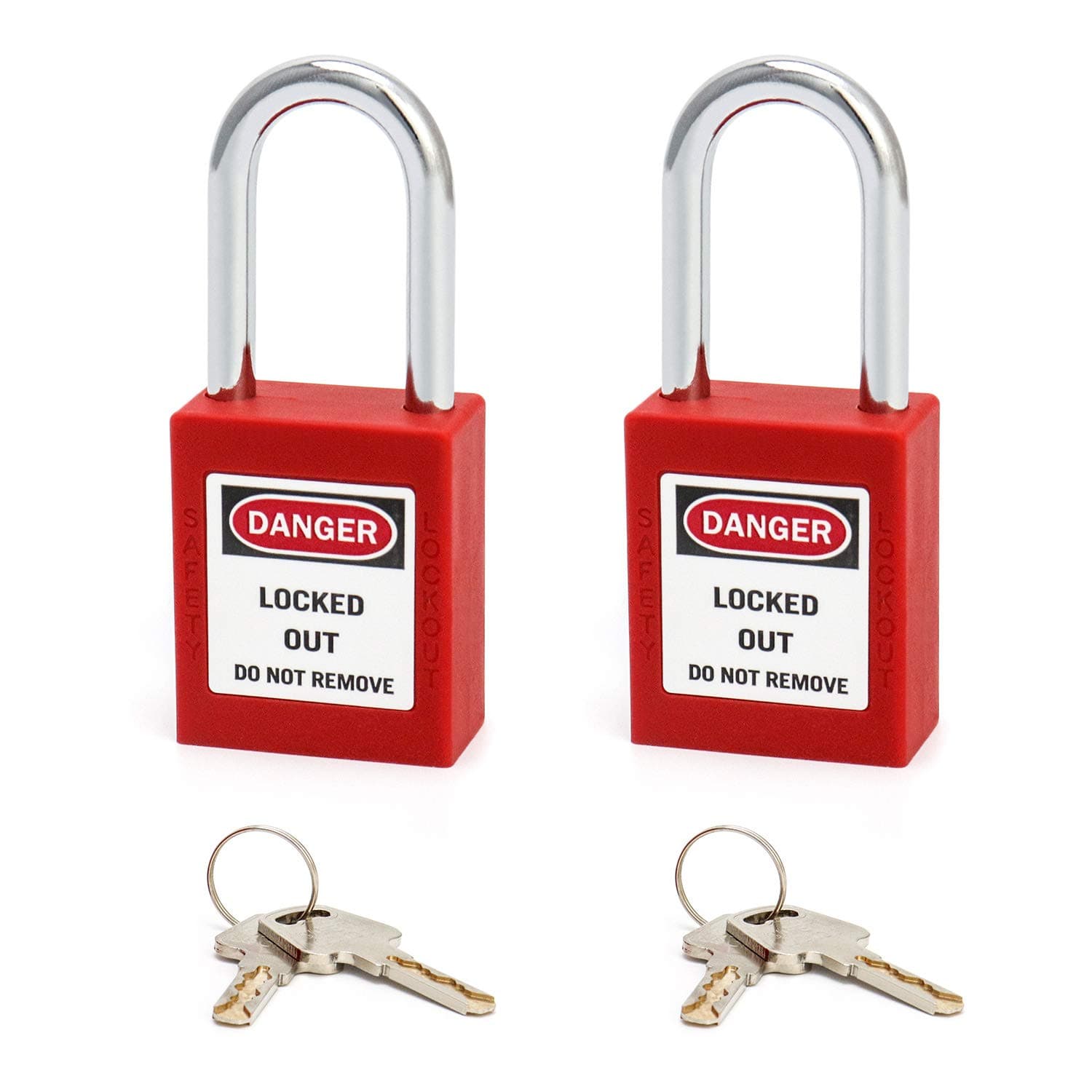 QWORK Red Lockout Tagout Safety Padlock, 2 Padlocks with 4 Keys (Red, 2 Pack)