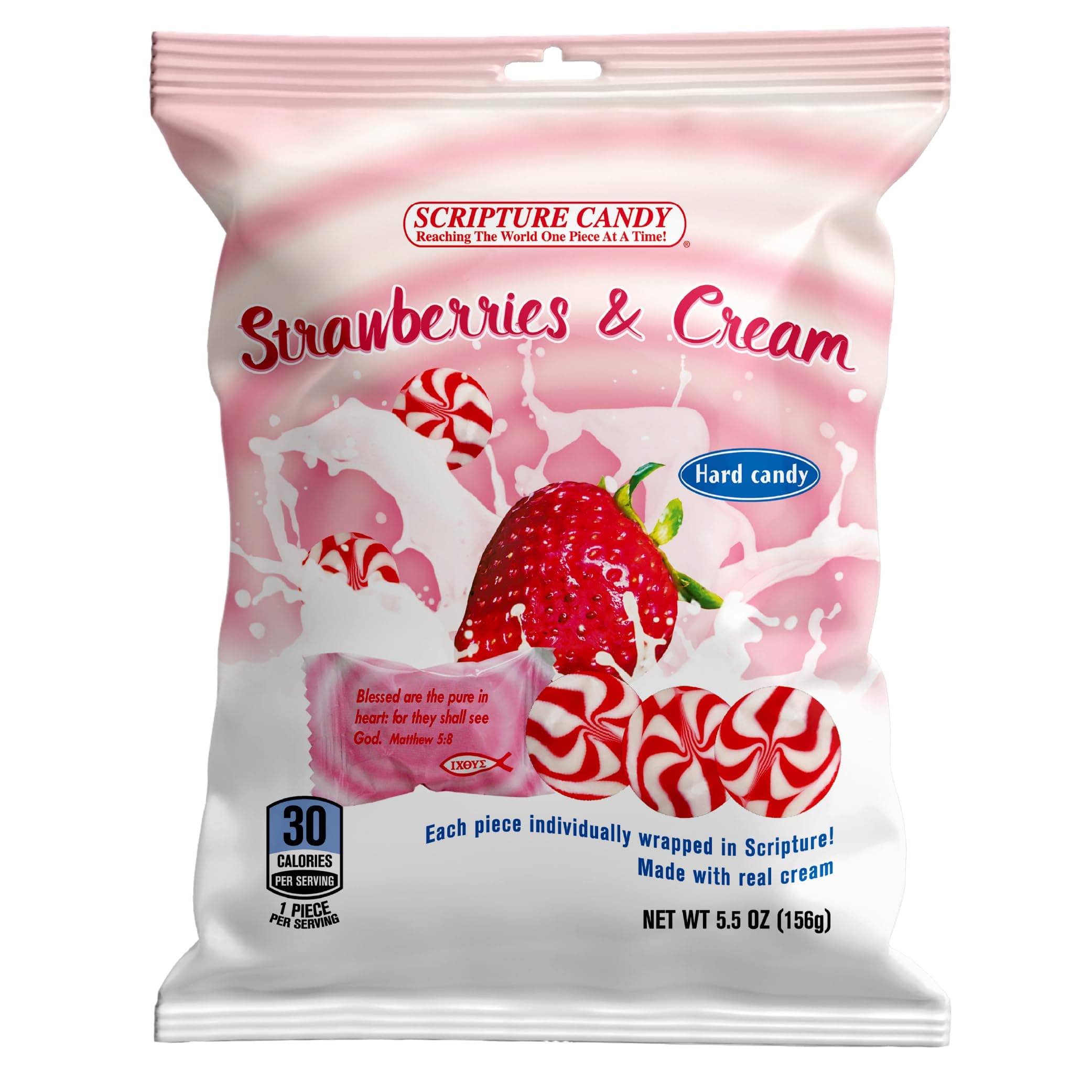 Scripture Candy, Strawberry & Cream Hard Candy 5.5 Ounce Bag, 25 Pieces