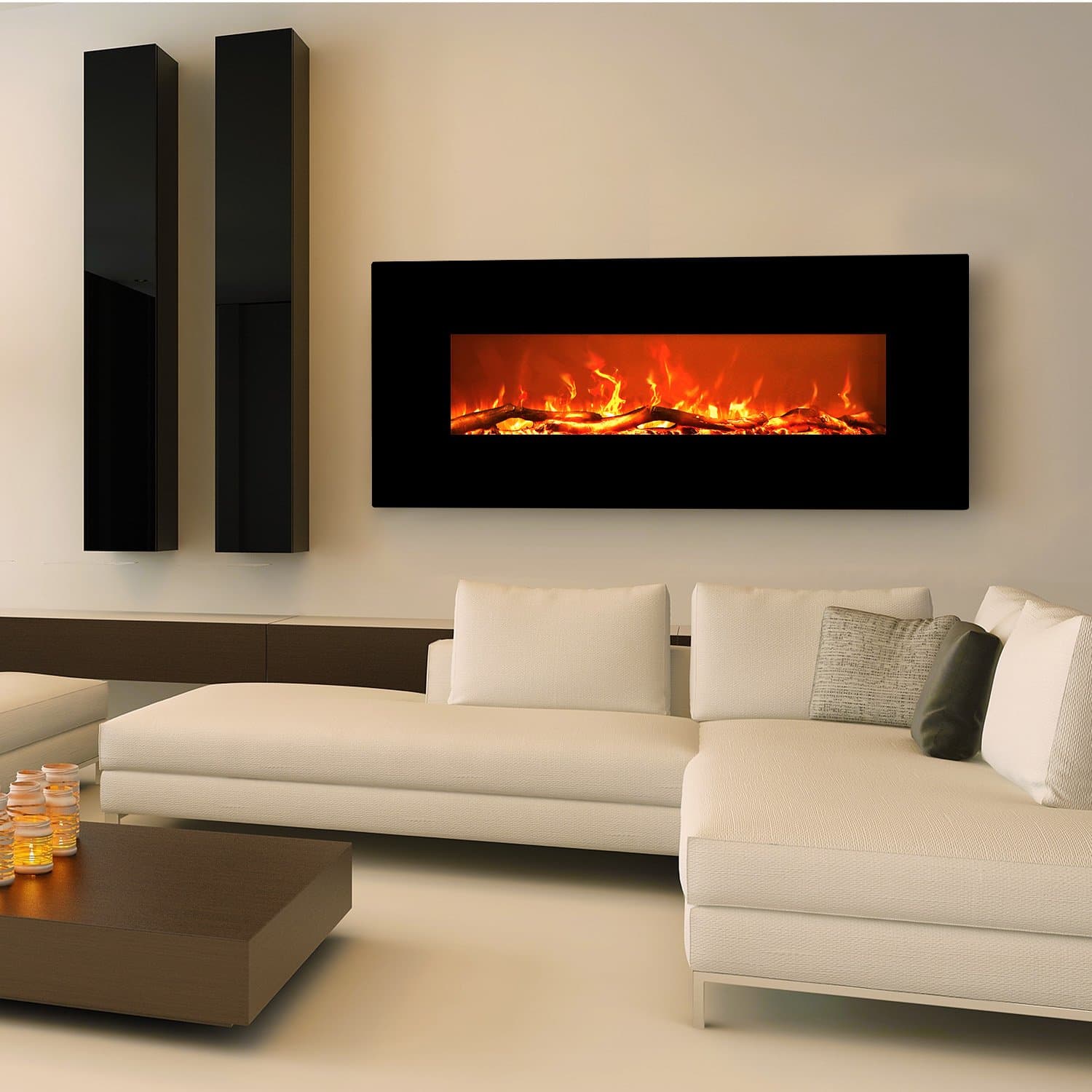 Wall Mount Electric Fireplace Realistic Flame and Sound with Remote Smokeless Hanging Heater 50 Inch
