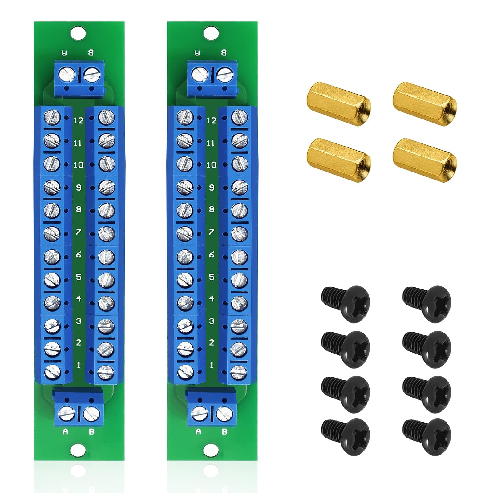Power Distribution Board Kit, 2 x 12 Position Double Wiring Power Distributor Board 2 Inputs 2 x 13 Outputs for DC AC 24V 10A