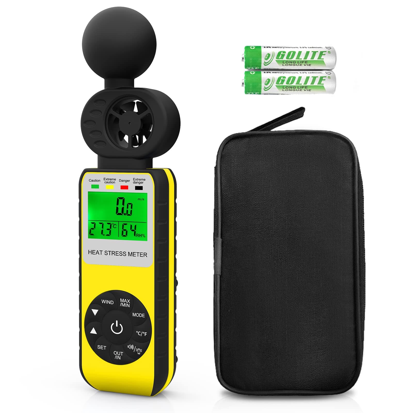 Digital Wind Speed Meter Anemometer,Handheld Heat Stress WBGT Meter Tracker Measures Wind Velocity/Wind Temperature/Humidity,Wind Gauge Wet-Bulb Globe Temperature Monitor for Industrial and Outdoor