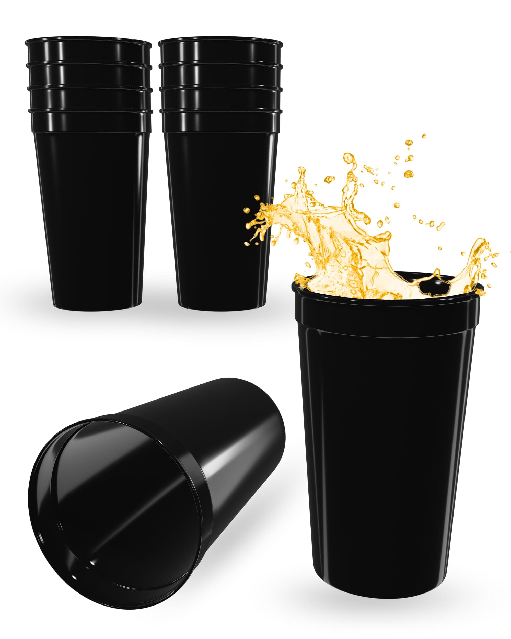 PartyPrints 10 Pack 22 oz Black Reusable Blank Plastic Cups, Colored Plastic Drinking Cups Food-Grade Stackable Water Cups for Party, Weddings, Events or DIY Projects