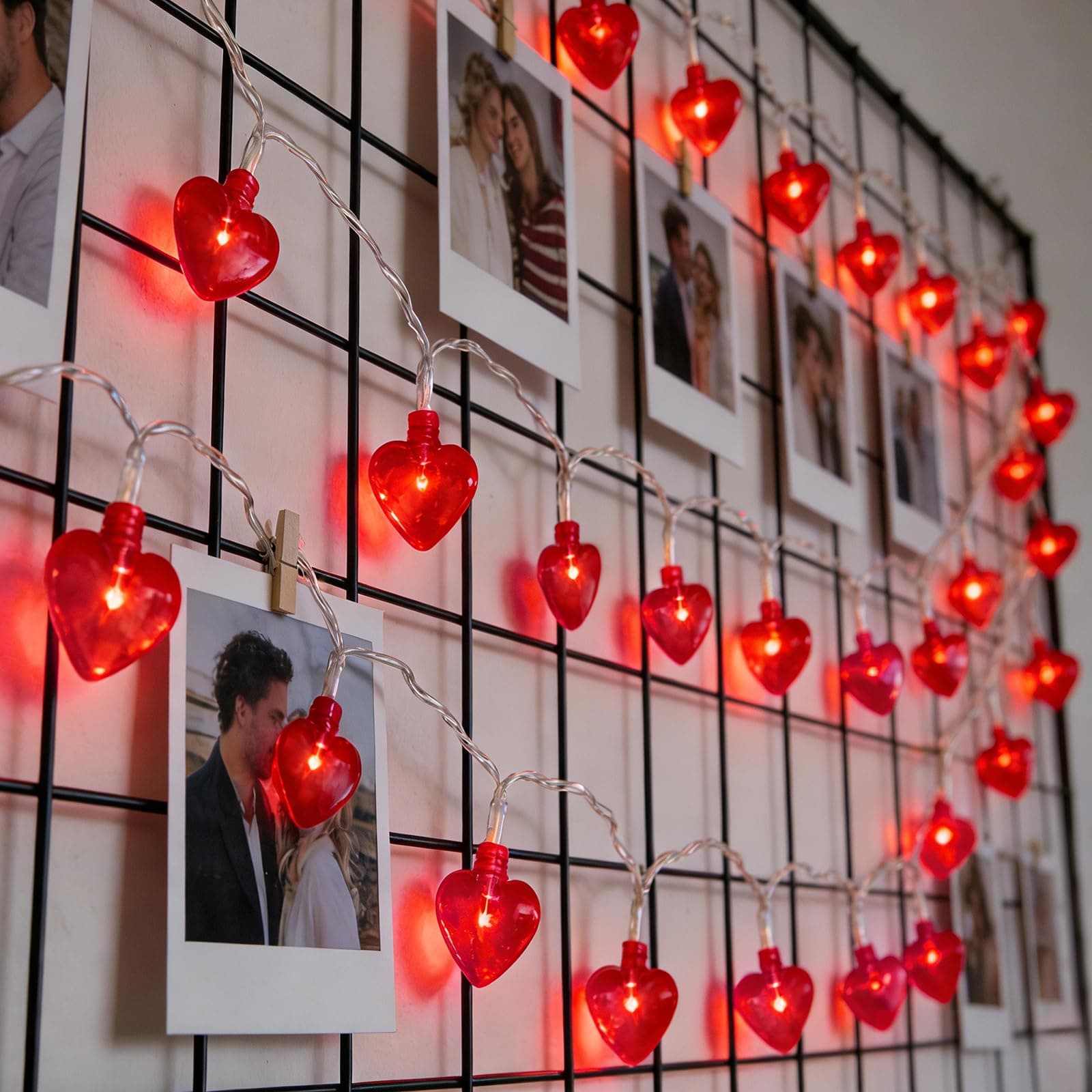 Luditek 14.7ft 40LED Valentines Day Decorations String Lights, Battery Operated Heart Shape Hanging Garland Valentine's Day Decor for Indoor Outdoor Home Room Party Wedding