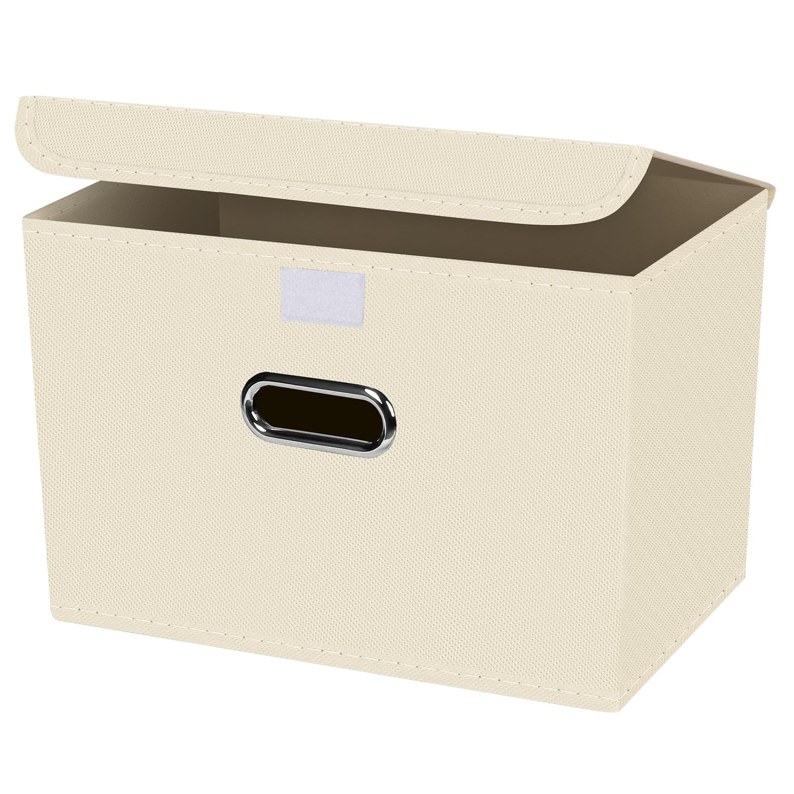 1-Pack Large Collapsible Storage Bins with Lids,Fabric Storage Cubes Organizer for Shelves,Closet,Nursery,Foldable Cube Storage Baskets with Handles,Home Boxes (14.9"x9.8",Creamy-White)