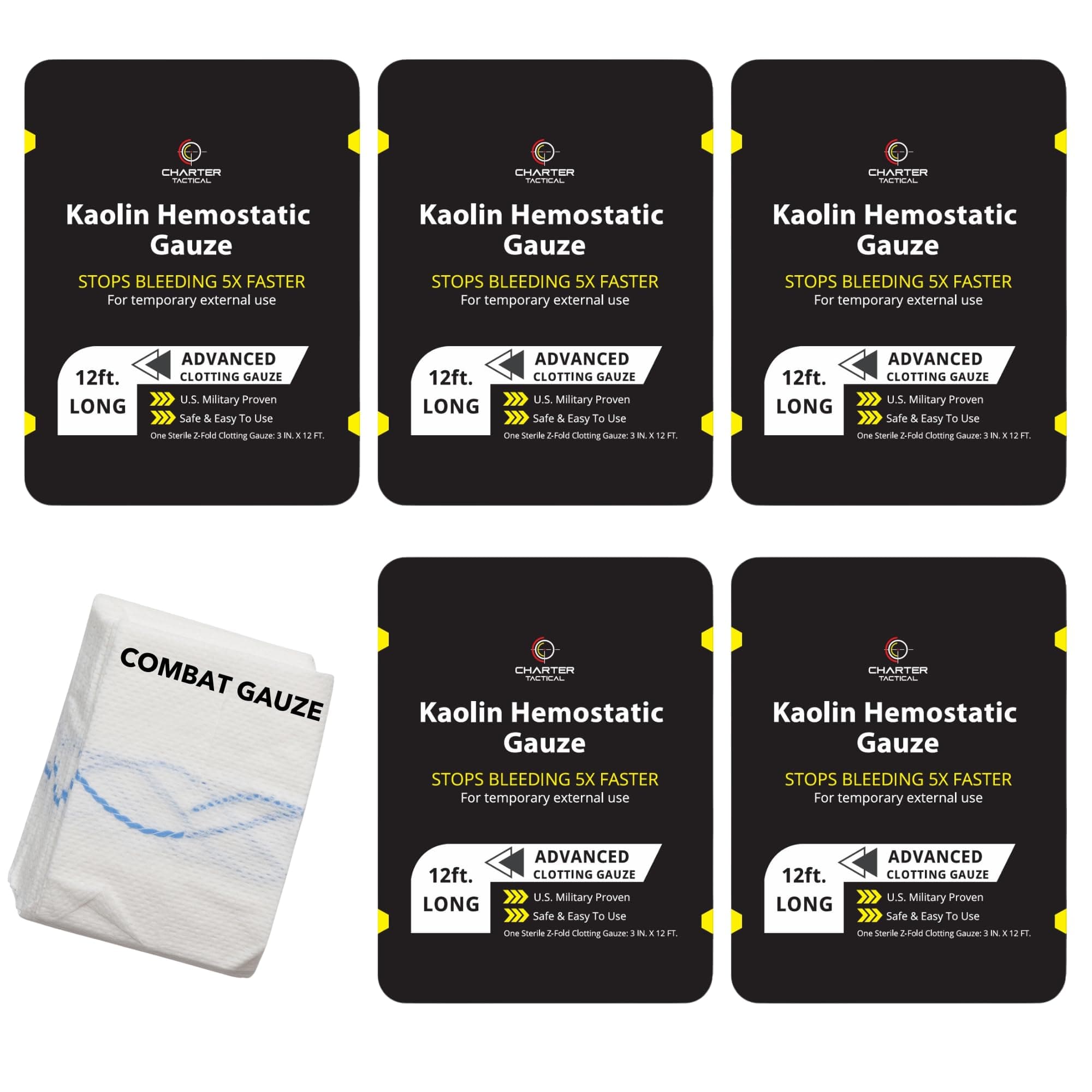 Charter Tactical First Aid Advanced Quick Clotting Combat - Flexible Hemostatic - Stop The Bleed kit Faster Wound Packing with Quick Clotting Medical - Survival Kit Supplies - 3 x 12.5'