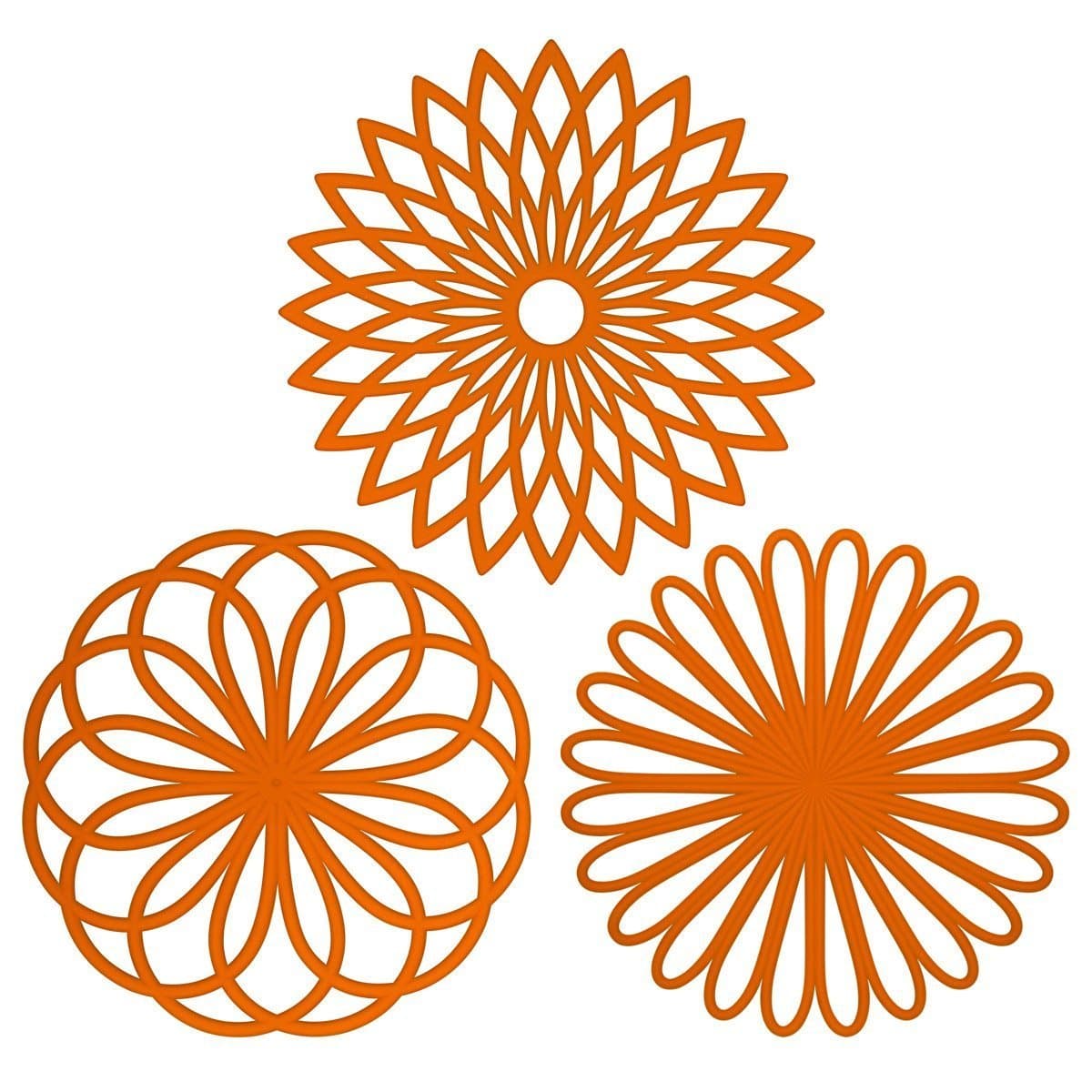 ME.FAN 3 Set Silicone Multi-Use Flower Trivet Mat - Premium Quality Insulated Flexible Durable Non Slip Coasters Hot Pads Orange