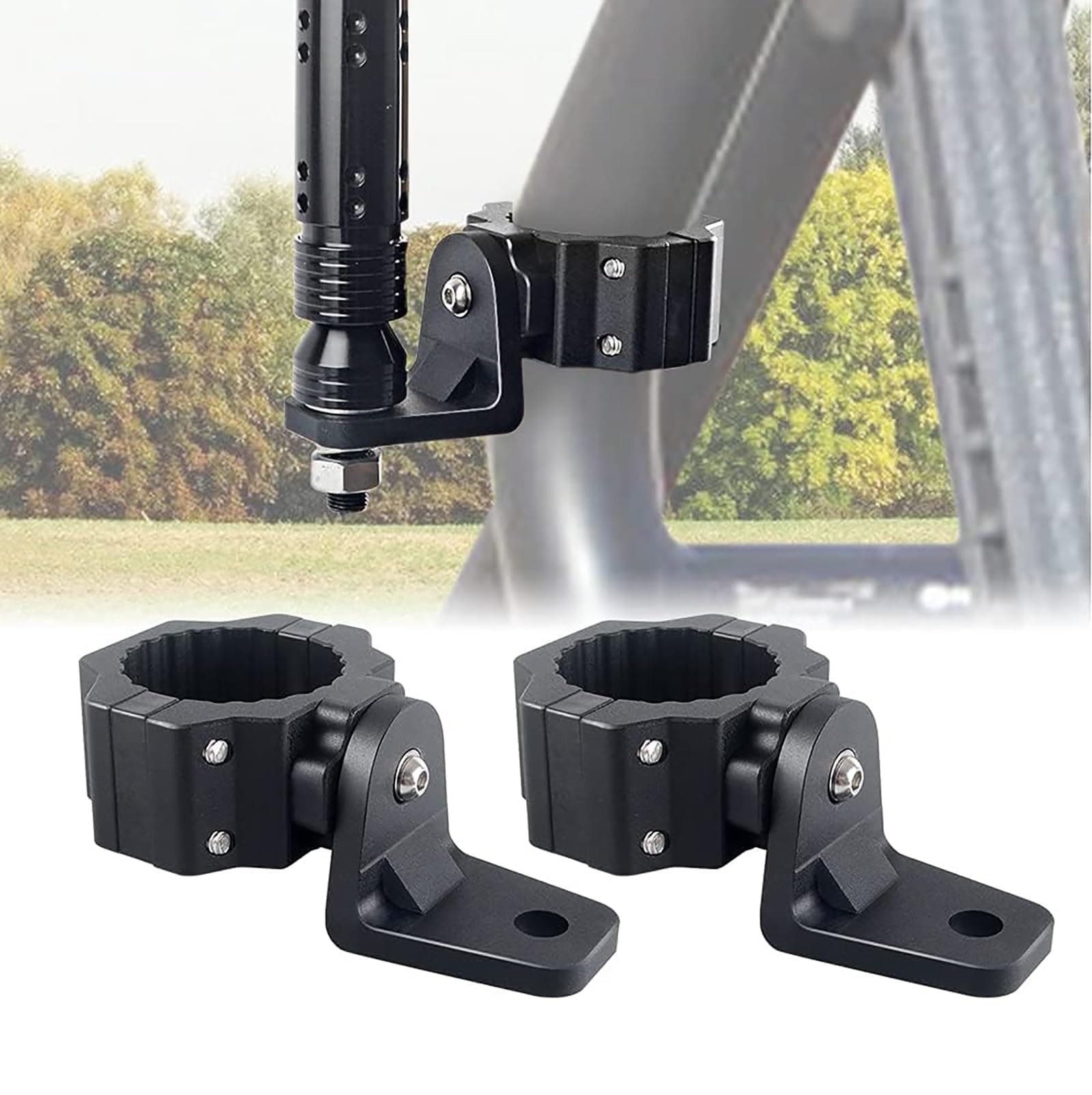 2 PCS UTV Flag Mount/ UTV Whip Mount for 1.75" & 2" Roll Cage Compatible with Can Am X3 Polaris RZR 900 1000 XP Pro Turbo Can Am Maverick Commander SXS(Heavy Duty 360° Adjustable,Aluminum )