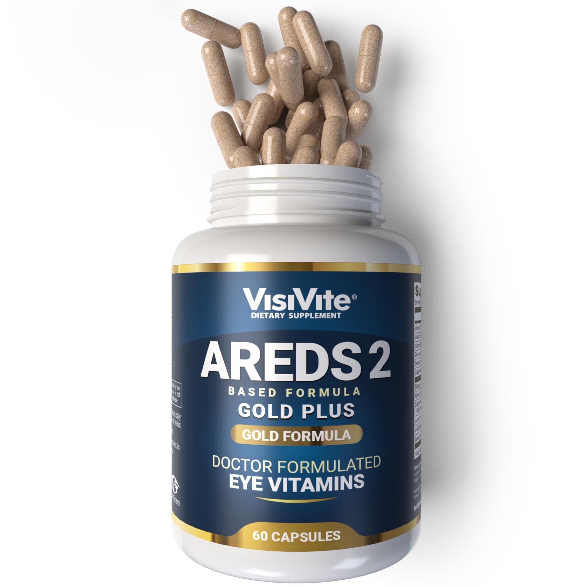 Doctor Formulated AREDS 2 Plus Eye Vitamins with Zeaxanthin Plus Lutein - Bilberry and Grape Seed Extract - Premium Eye Health Formula - 60 Eye Supplement Capsules of VisiVite Gold Plus