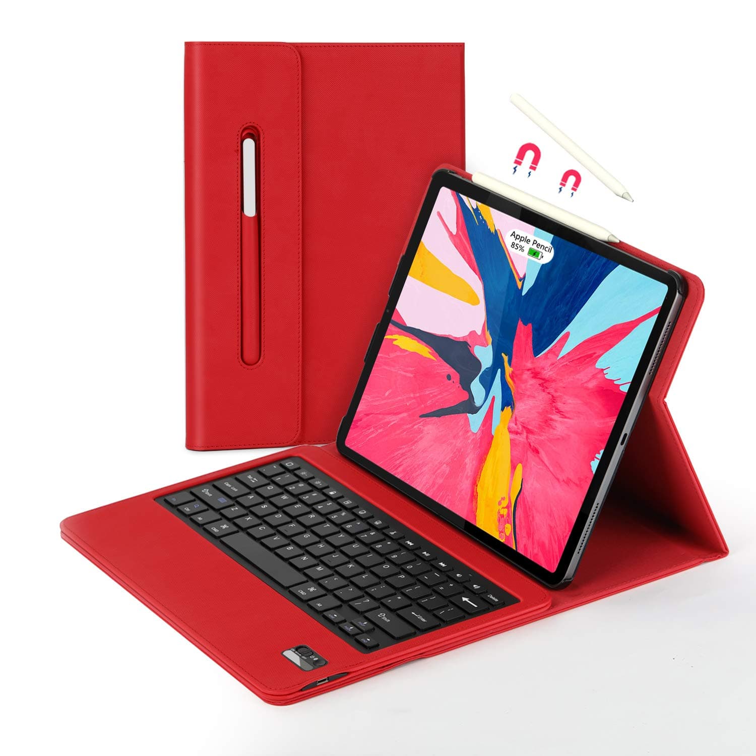 iPad Pro 12.9 2018 Keyboard Case, Vivefox Wireless iPad Keyboard + Folio Smart Keyboard Case, with Pencil Holder, Auto Wake/Sleep Feature for Apple iPad Pro 2018 12.9 inch, (Red)