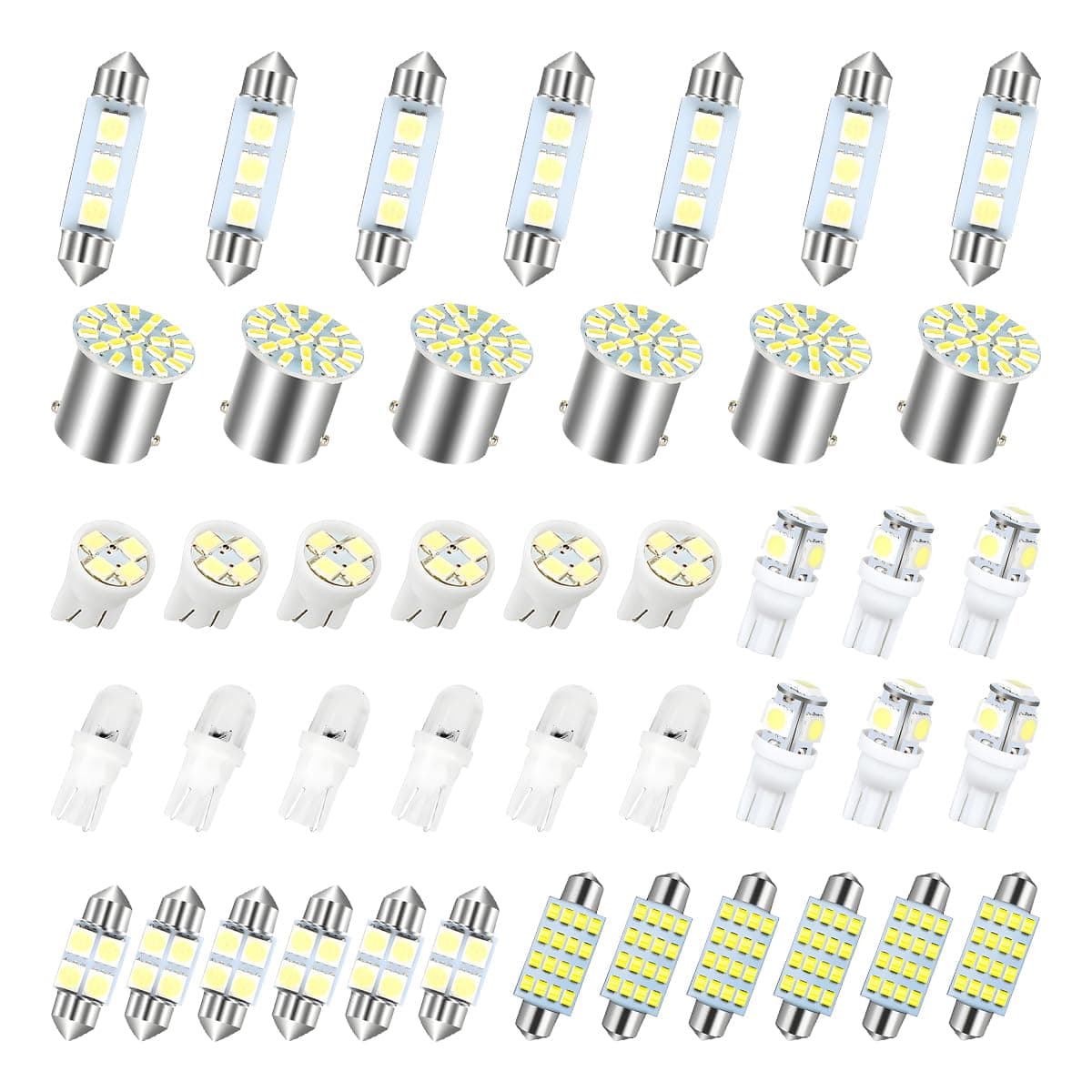 AUCELI 42 Pcs Car LED Bulbs, Auto Interior Light Kit Set, Super Bright T10 31 mm 36 mm 41 mm Replacement Bulb, Indoor Dome Map License Trunk License Plate White Lights
