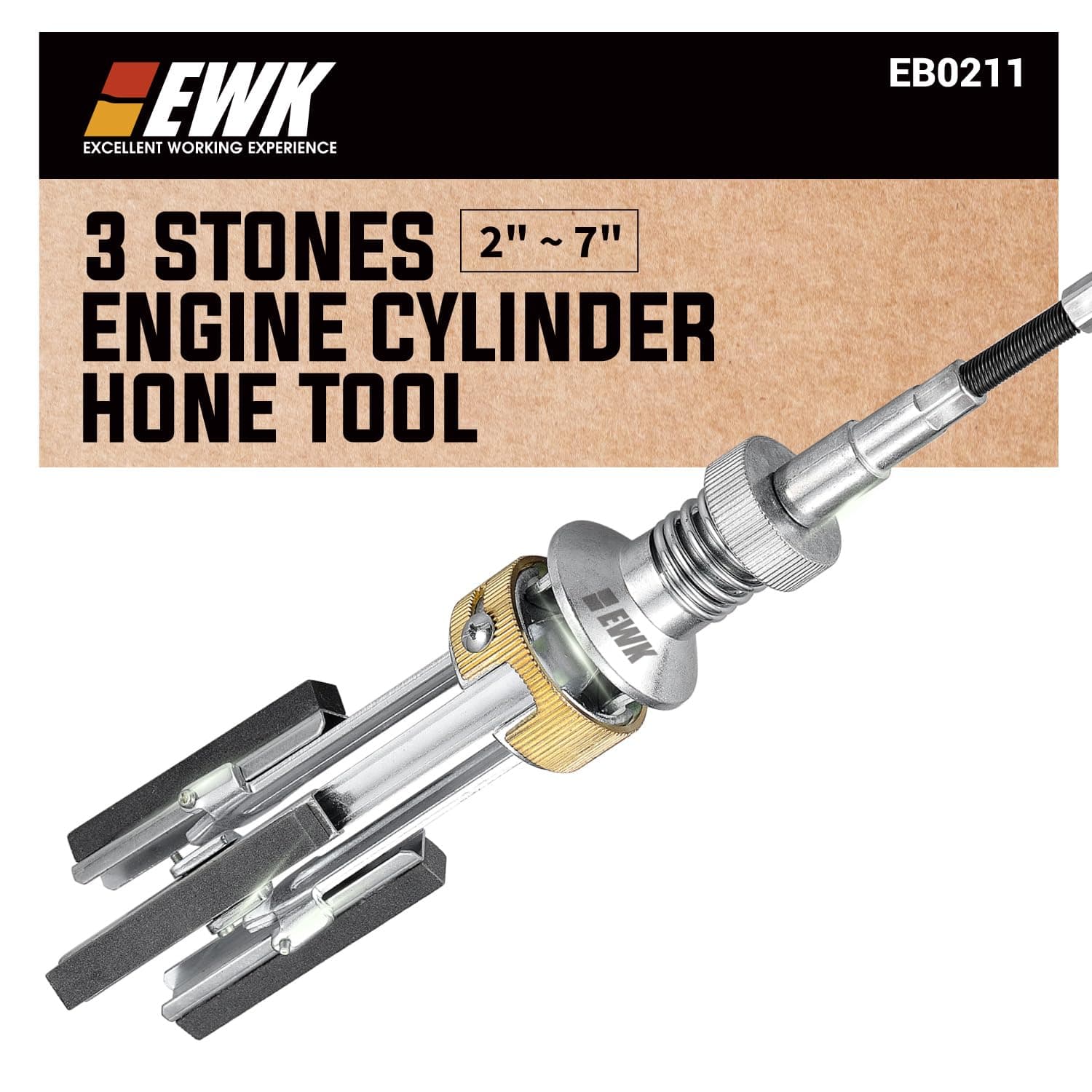 EWK 2" to 7" 3 Stones Engine Cylinder Hone Tool Adjustable Cylinder Deglazer Piston Honer 220 Grit