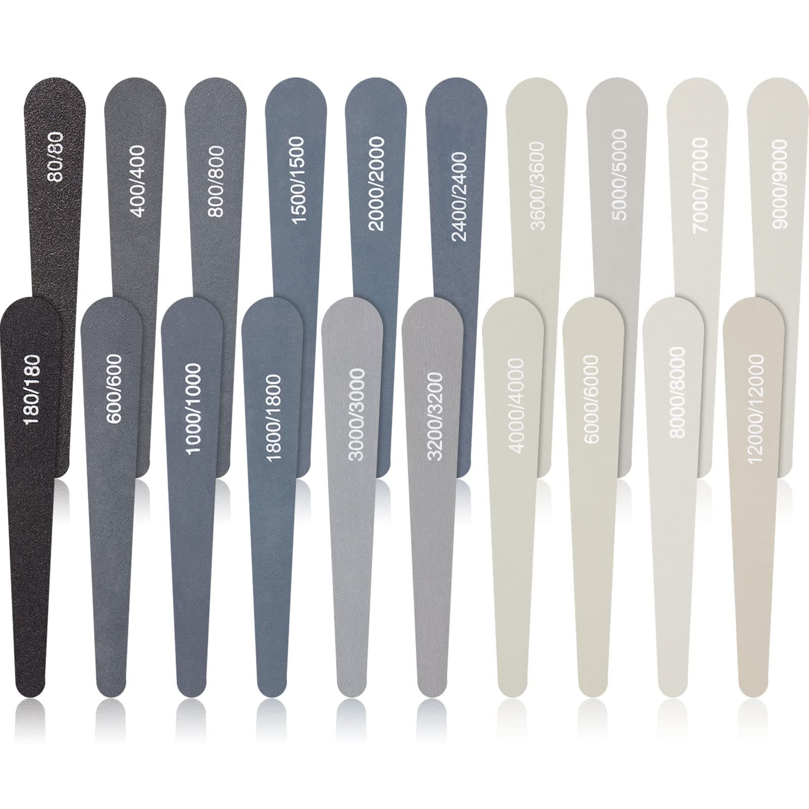 Honoson 20 Pcs Sanding Sticks for Plastic Models 3D Print Polishing Sticks Assorted Metal and Wood Sanding Tools Accessory for Model Craft Amateur Beginner(Low Grits and High Grits,Water Drop Style)