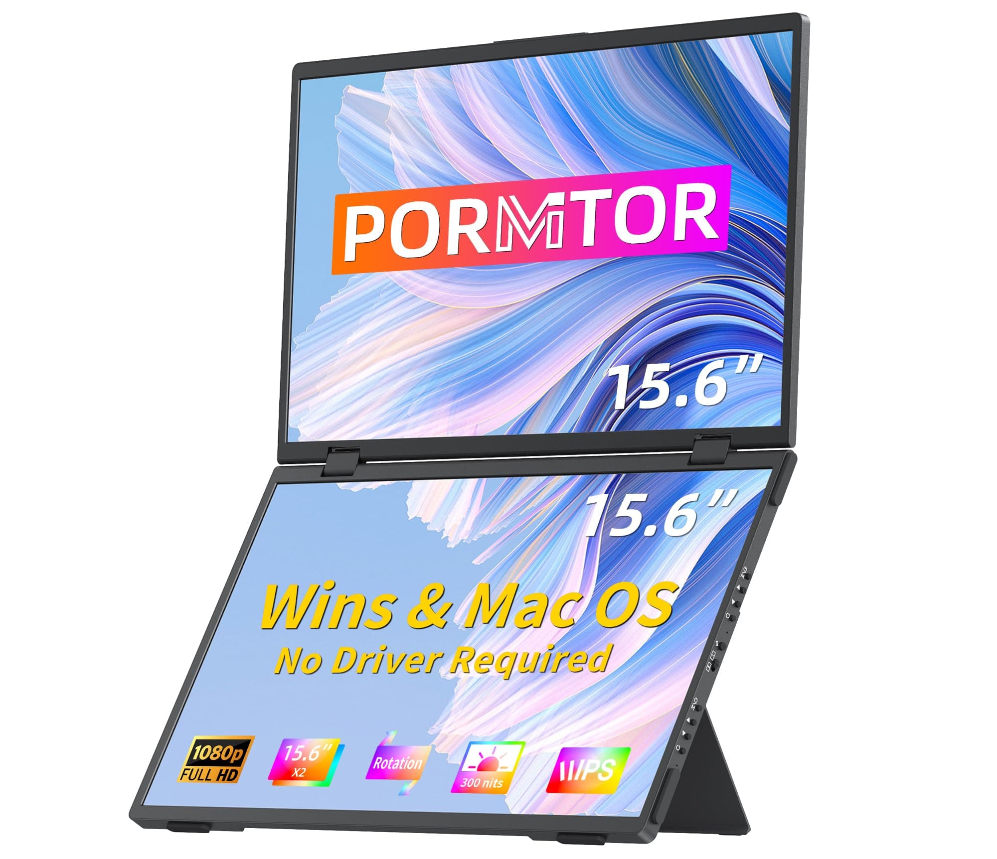 Laptop Screen Extender,15.6" Dual Monitors (Wins/Mac) Folding Stacked Portable Dual Monitor, USB C Travel Extended Computer Display with Triple Portable Monitor for Laptop PC Windows Mac