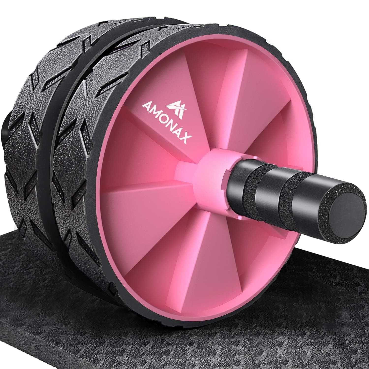 Convertible Ab Wheel Roller with Large Knee Mat for Core Abs Rollout Exercise, Double Wheel Set with Dual Fitness Strength Training Modes at Gym or Home