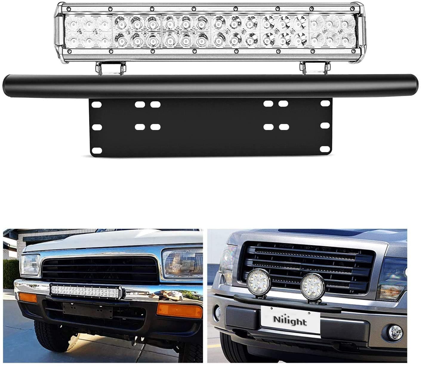 Nilight - 90021B Led Light Bar Mounting Bracket Front License Plate Frame Bracket License Plate Mounting Bracket Holder For Off-Road Lights Led Work Lamps Lighting Bars, 2 Years Warranty