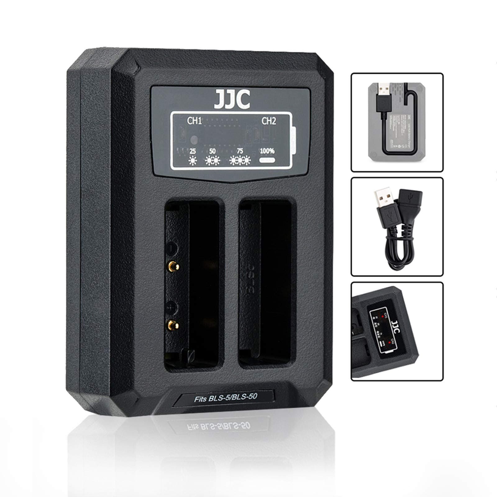 BLS-5 USB Dual Battery Charger Adapter for Olympus E-M5 Mark III, E-M10, E-M10 II, E-M10 III, E-PL9, E-PL8, E-PL7, E-PL6, E-PL5, STYLUS 1, Digital Camera for Olympus BLS-1/BLS-5/BLS-50 Battery