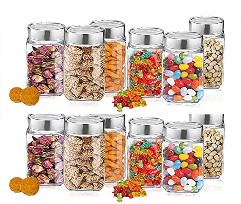 - Vency Cube Jar 310ml , Transparent Storage Container Glass Jar, Kitchen Glass Bottle for Spices (Set Of 12)