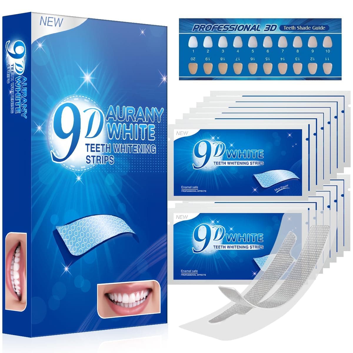 9D Sensitive Teeth Whitening Strips- Professional Enamel-Safe Formula, Fast Stain Removal for Coffee Drinkers & Smokers, Sensitivity-Free Whitening Kit-14Pairs (28Strips)