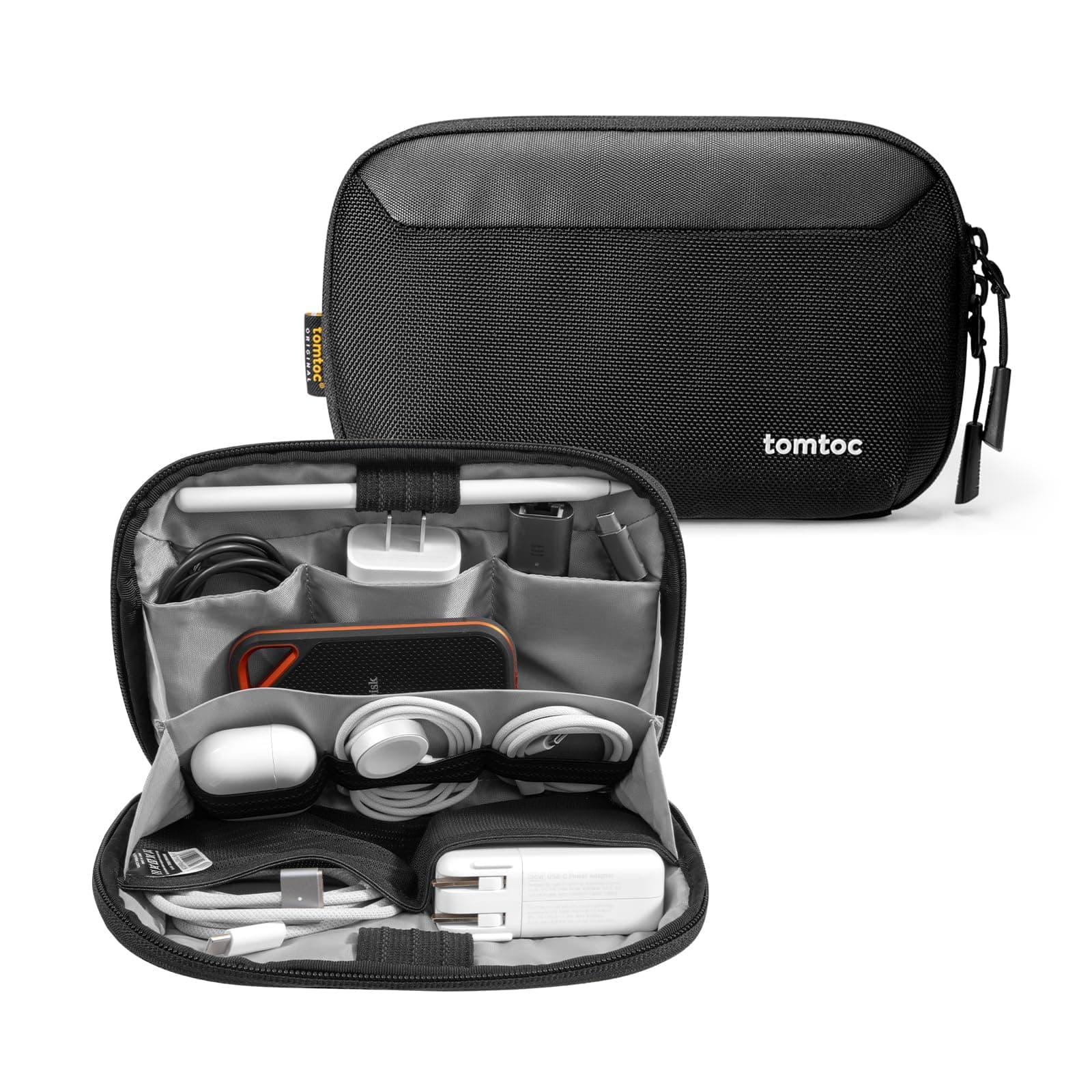 Travel Cable Organizer Pouch, Electronics Accessories Organizer Portable Waterproof Double Accessories Carry Case for Cord, Charger, Cables, USB Drive, Black