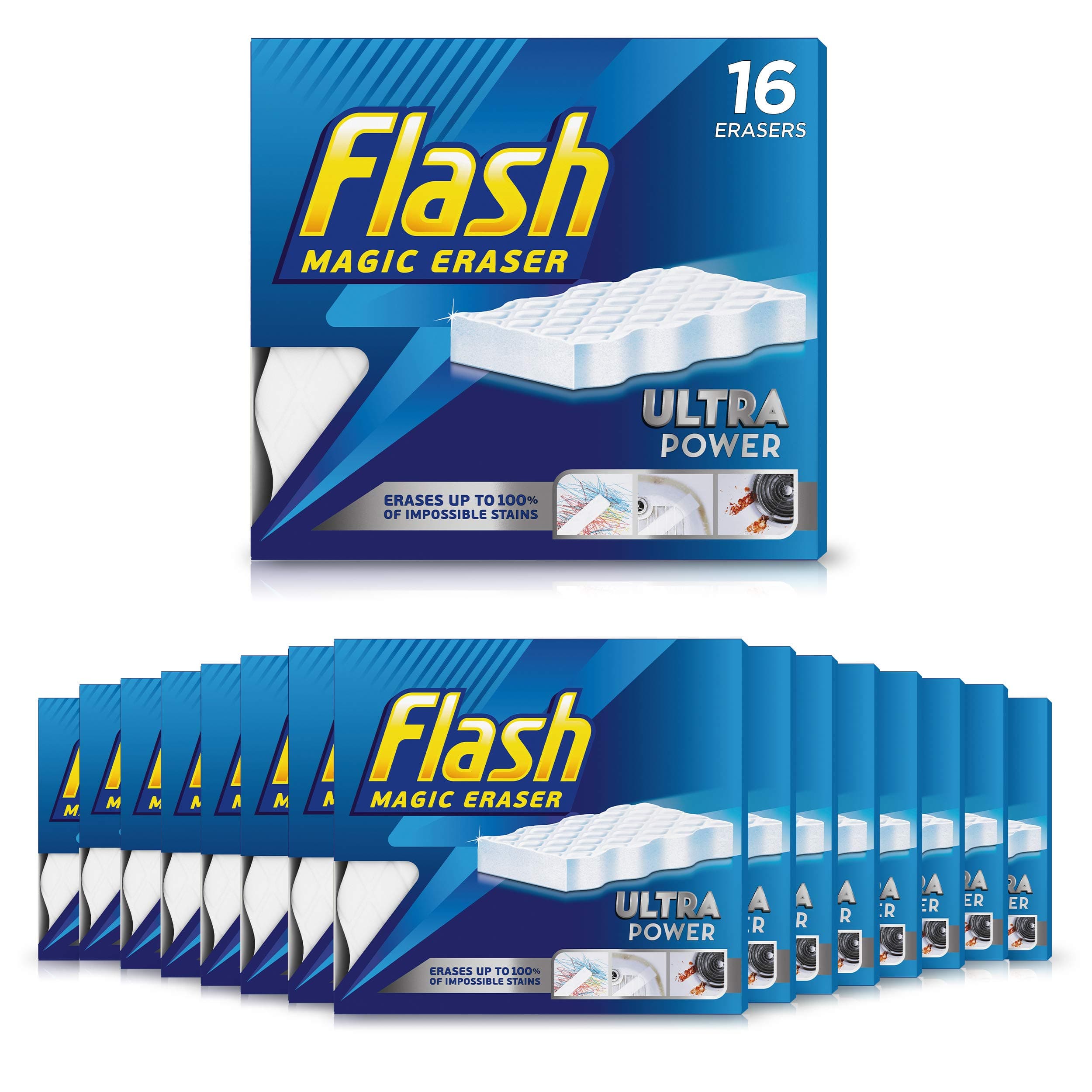 Flash Ultra Power Magic Eraser, Stain Remover, 32 Count (16 x 2)