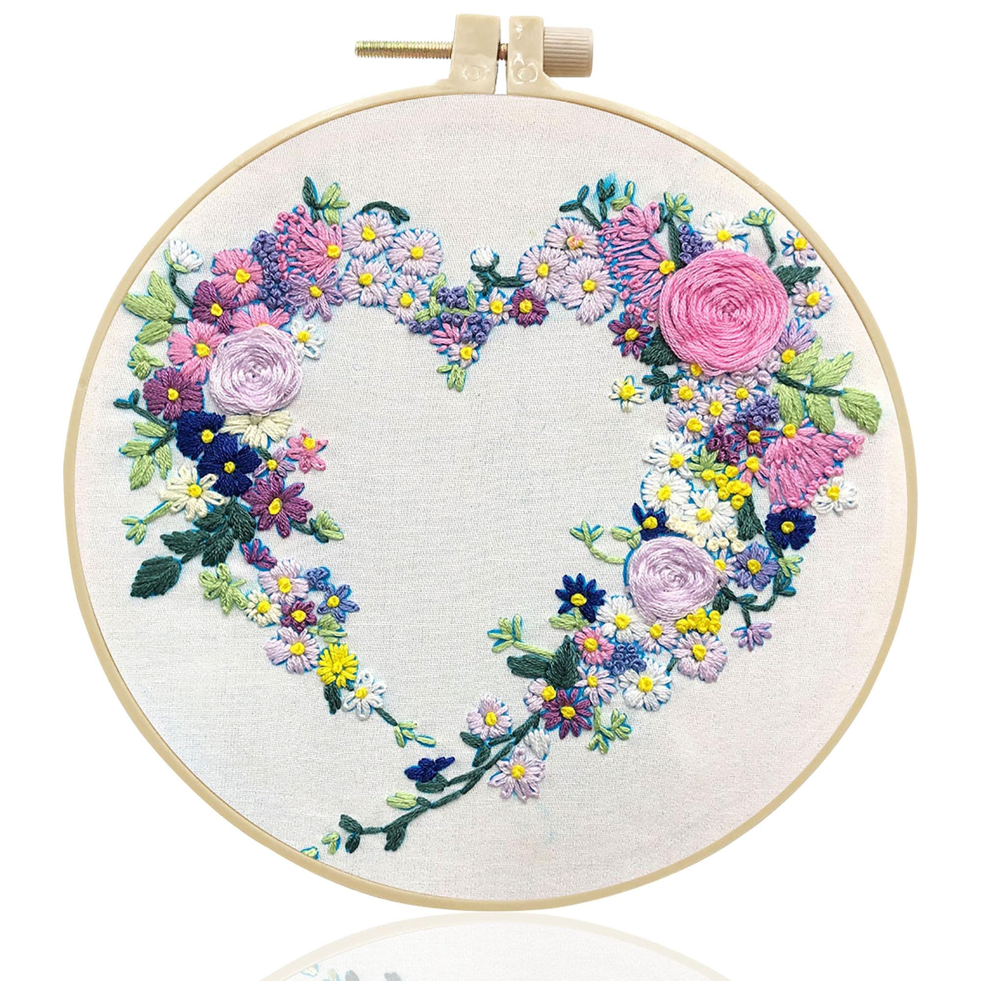 Maydear Stamped Embroidery Kit for Beginners with Pattern, Cross Stitch kit, Embroidery Starter Kit Including Embroidery Hoop, Color Threads and Embroidery Scissors - Wreath 16