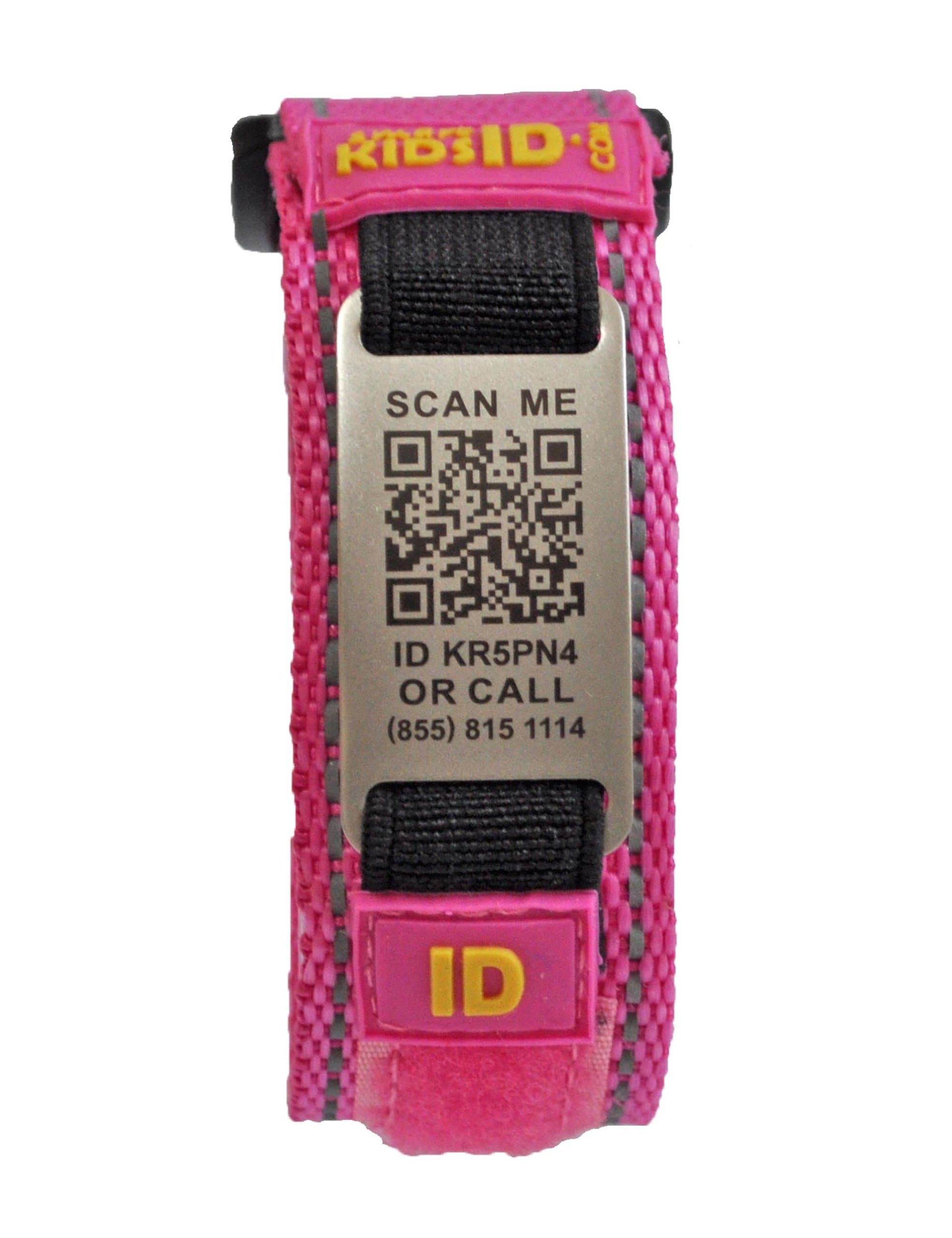 Wearable Child ID Bracelet Using QR Code - No Engraving Necessary! Unlimited Editing! (Medium, Pink)