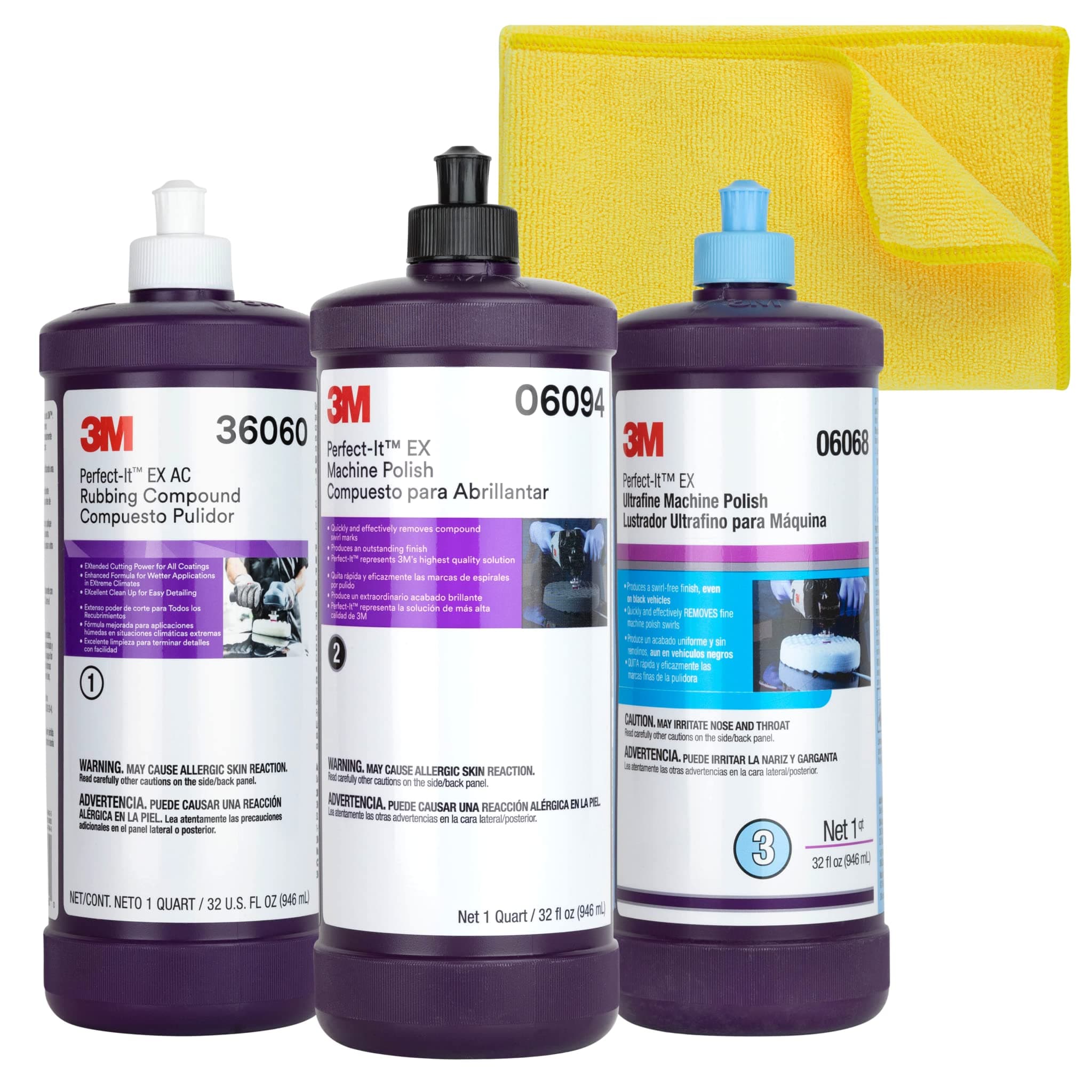 3M Perfect It Buffing Kit | 36060 06094 06068 Rubbing Compound Machine Polish Extra Fine | Buffing Kit Kangaroo Band + Microfiber Cloth