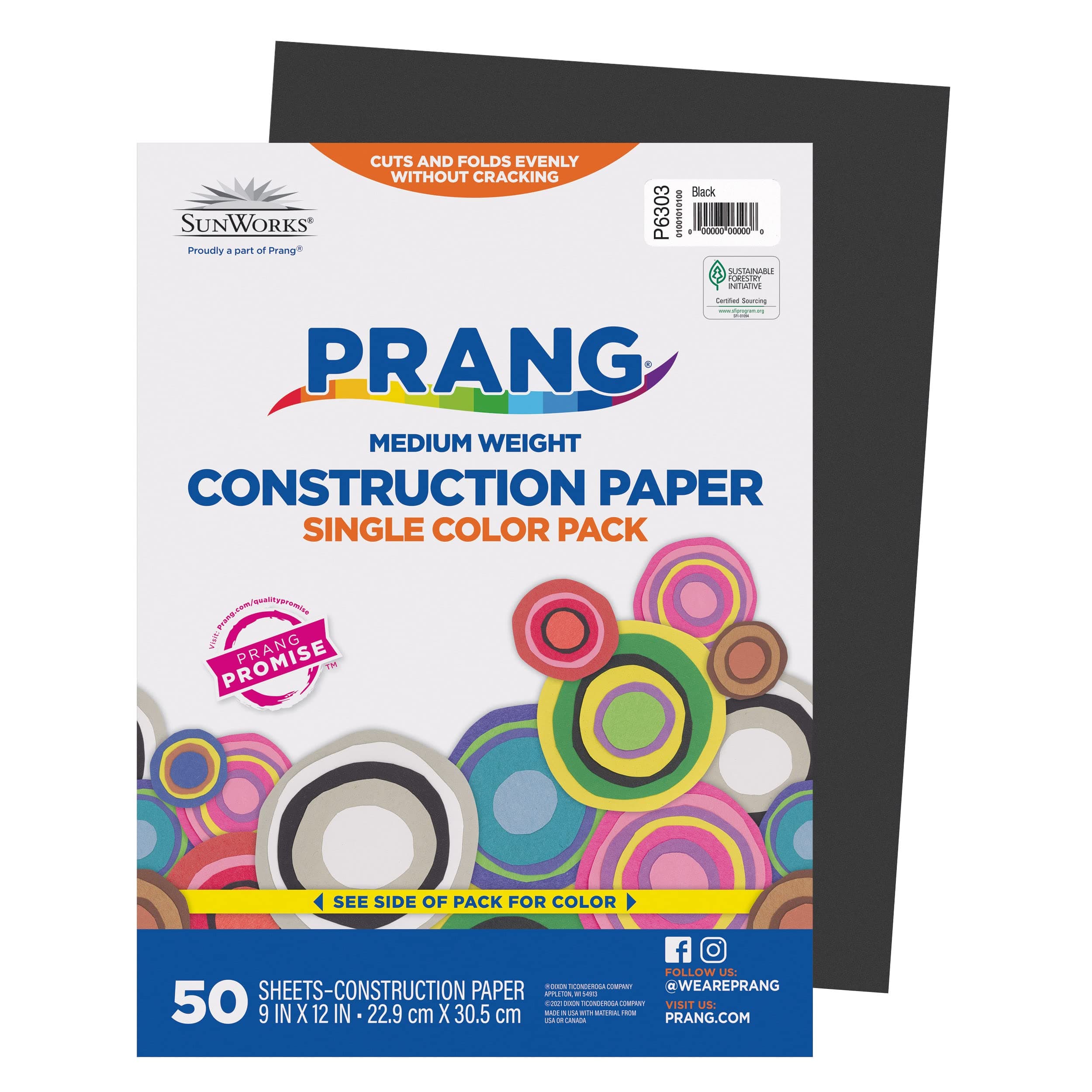 (Formerly SunWorks) Construction Paper, Black, 9" x 12", 50 Sheets
