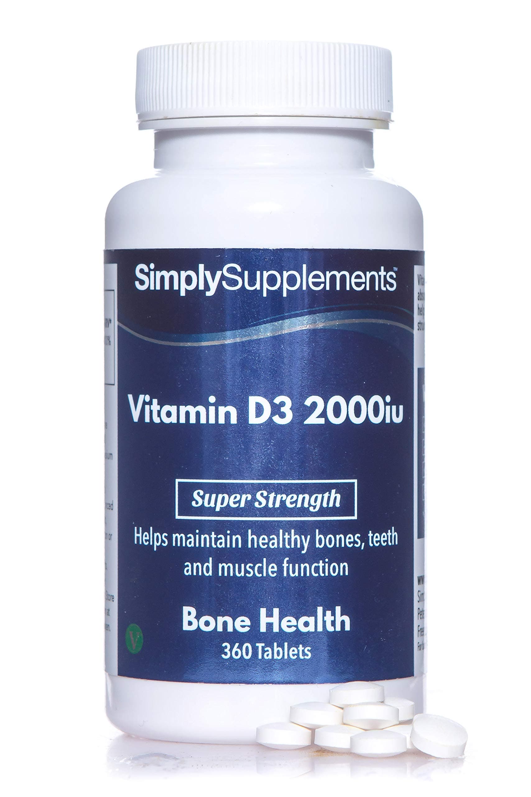 Vitamin D3 2000 iu Tablets | Potent One-a-Day Formula | Meets Government Recommended Dose | 360 Tablets = Up to 12 Month Supply | Supports Healthy Teeth & Bones | Vegetarian Safe