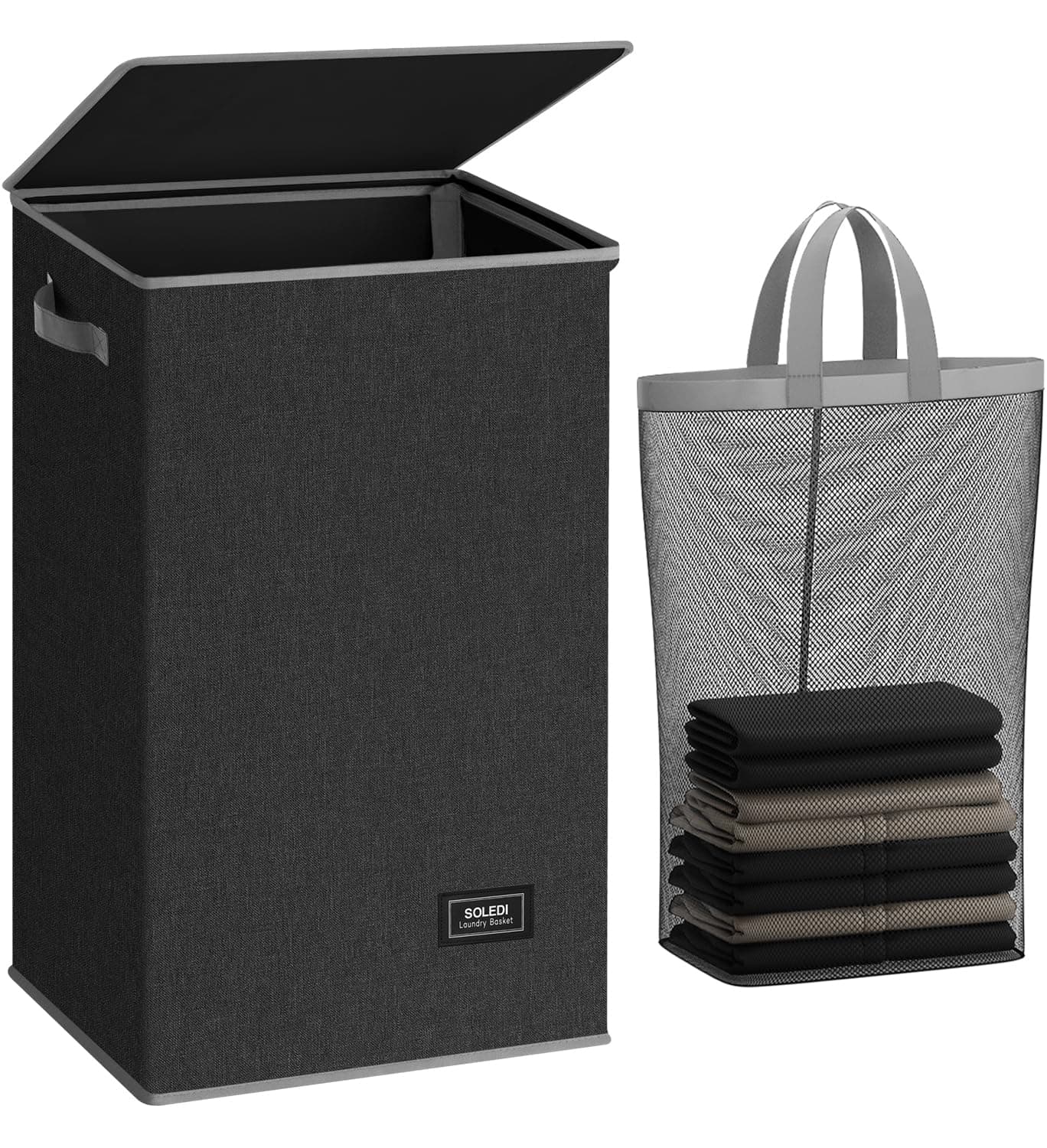 Laundry Hamper with Lid 90L Large & Tall Collapsible Laundry Basket, Clothes Hamper with Bag Removable Easy to Carry, Dirty Hampers for Bedroom, Bathroom, Dorm, College, Dark Grey