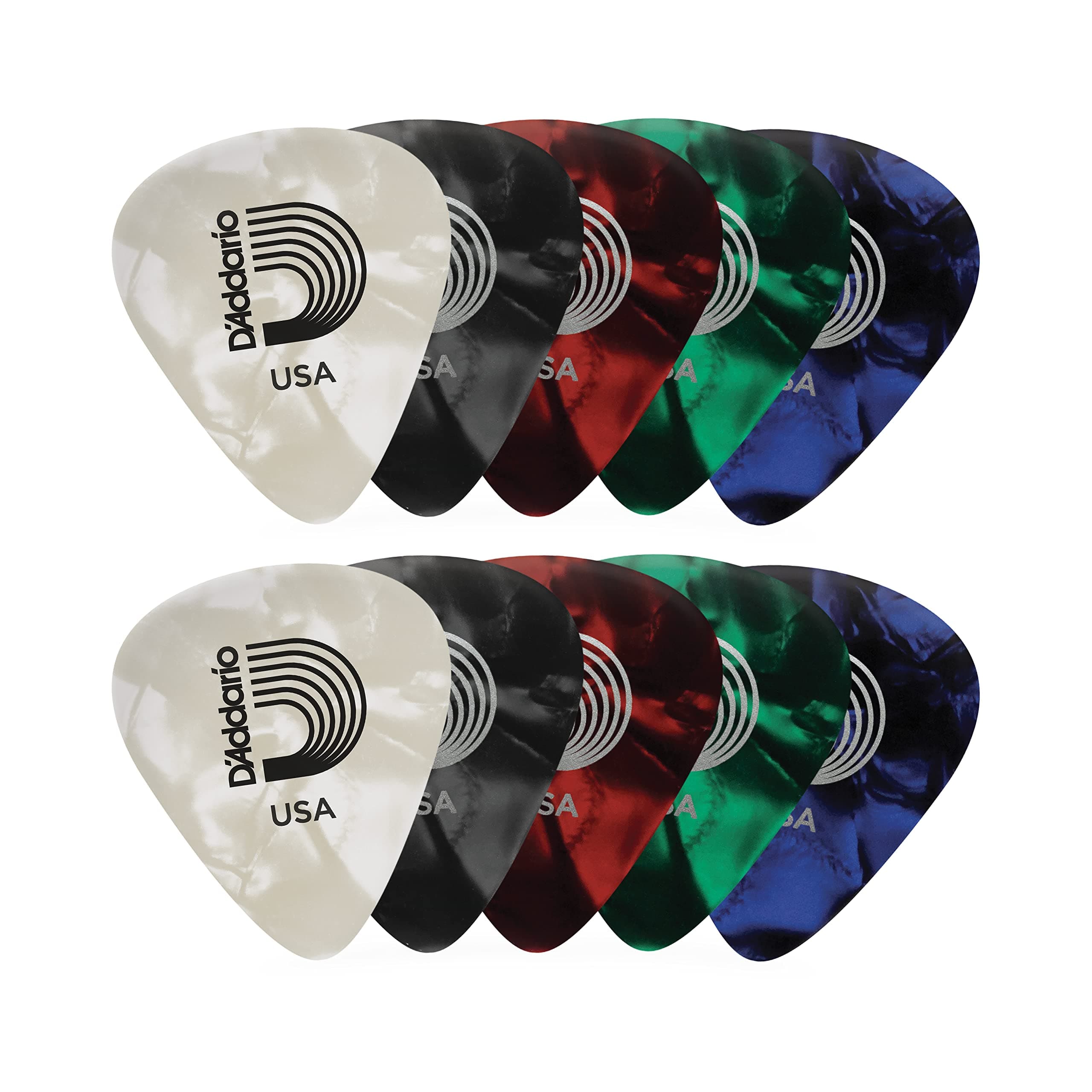 D'Addario Assorted Pearl Celluloid Guitar Picks, 10 pack, Medium