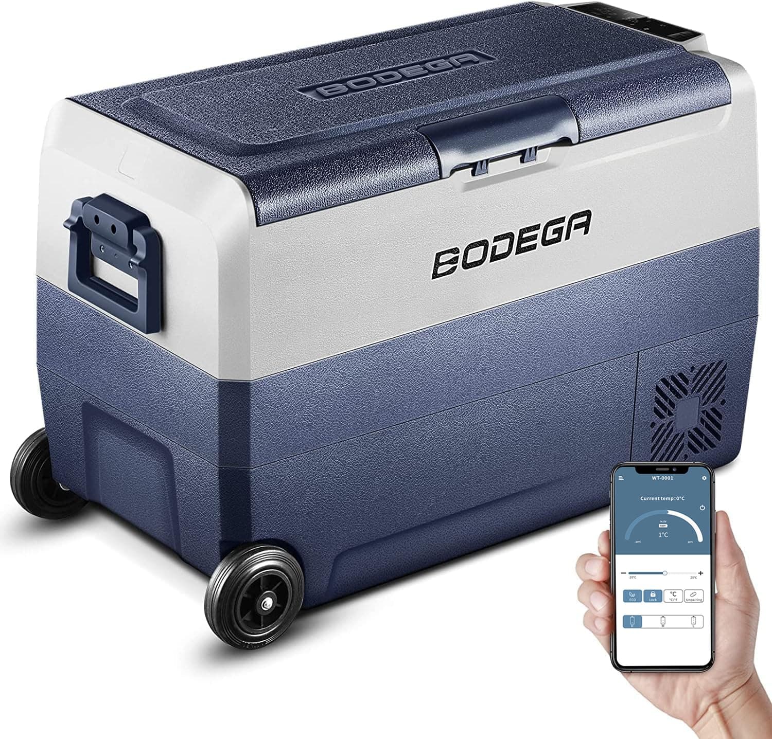 BODEGACOOLER 12 Volt Car Refrigerator,53Quart RV Fridge APP Control, Portable Car Freezer, (50L) -4℉-68℉ RV Electric Compressor Cooler 12/24V DC and 100-240V AC for Outdoor,Camping,Travel,Road Trip
