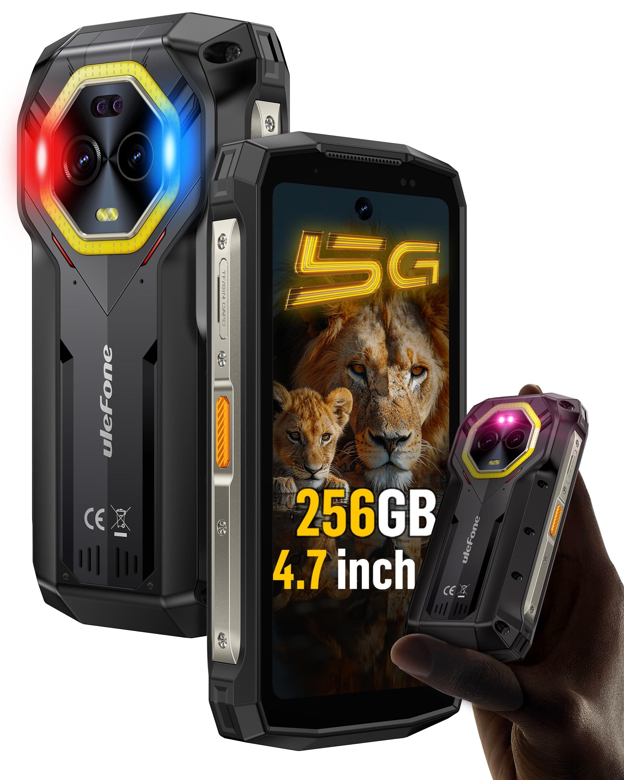 Armor Mini 20 Pro 5G Rugged Smartphone 4.7 inch Small Screen, 256GB+2TB Expand, Android 15, 33W 6200mAh Wireless Charging, 64MP Night Vision, Flashlight Warning Light IP68 Waterproof UK Phone