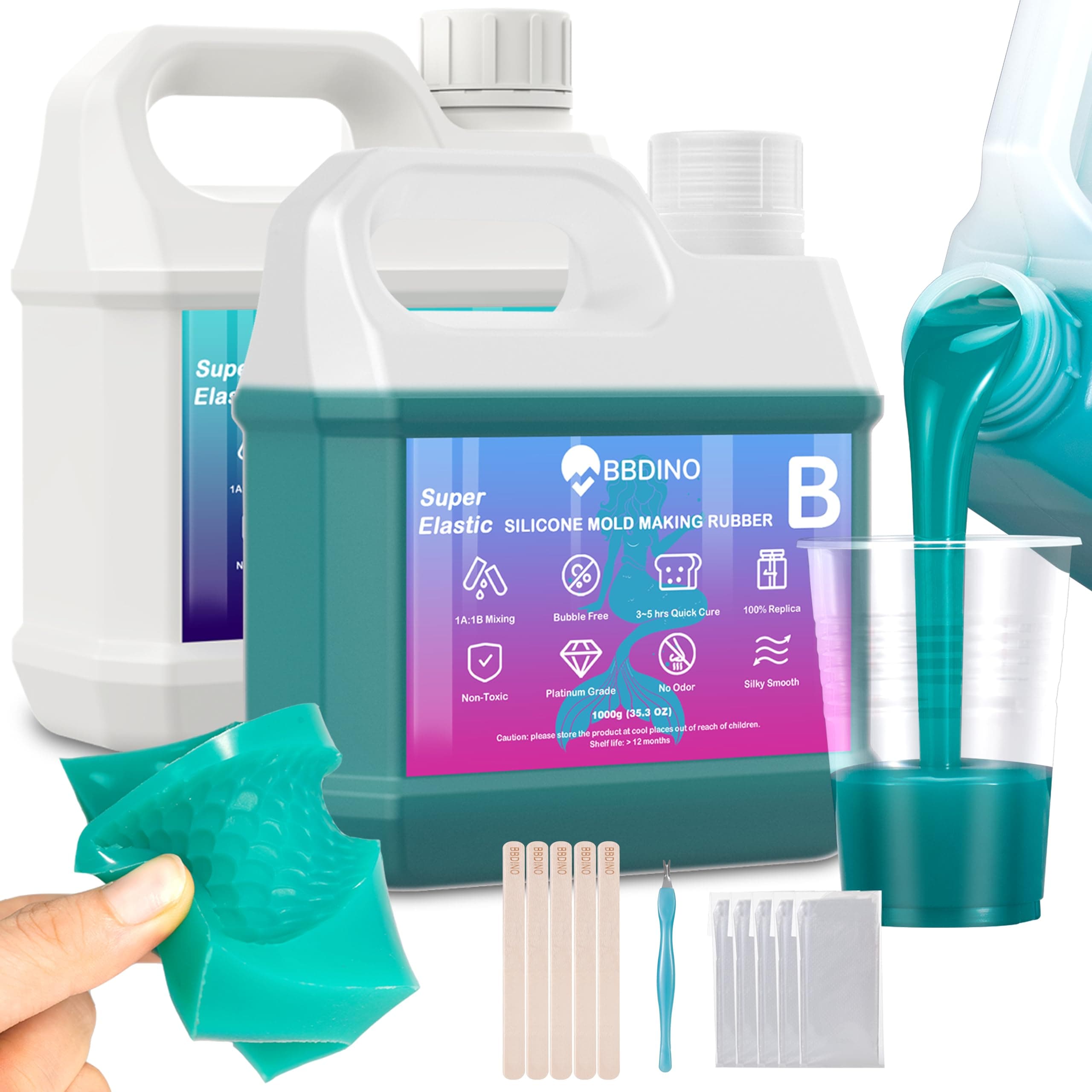 - BBDINO Super Elastic Silicone Mold Making Kit 70.56 Oz, Liquid Silicone for Mold Making, Silicon Rubber for Molds Maker 1:1 by Volume Ideal for Casting with Resins | Plaster | Candle | Soap etc.