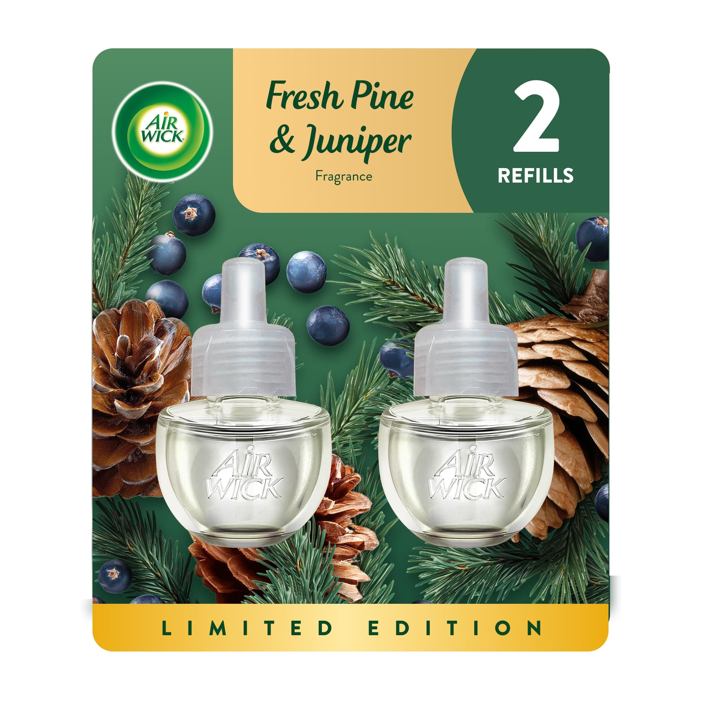 Plug in Scented Oil 2 Refills, Fresh Pine and Juniper, Fall scent, Fall spray, (2x0.67oz), Essential Oils, Air Freshener, Packaging May Vary