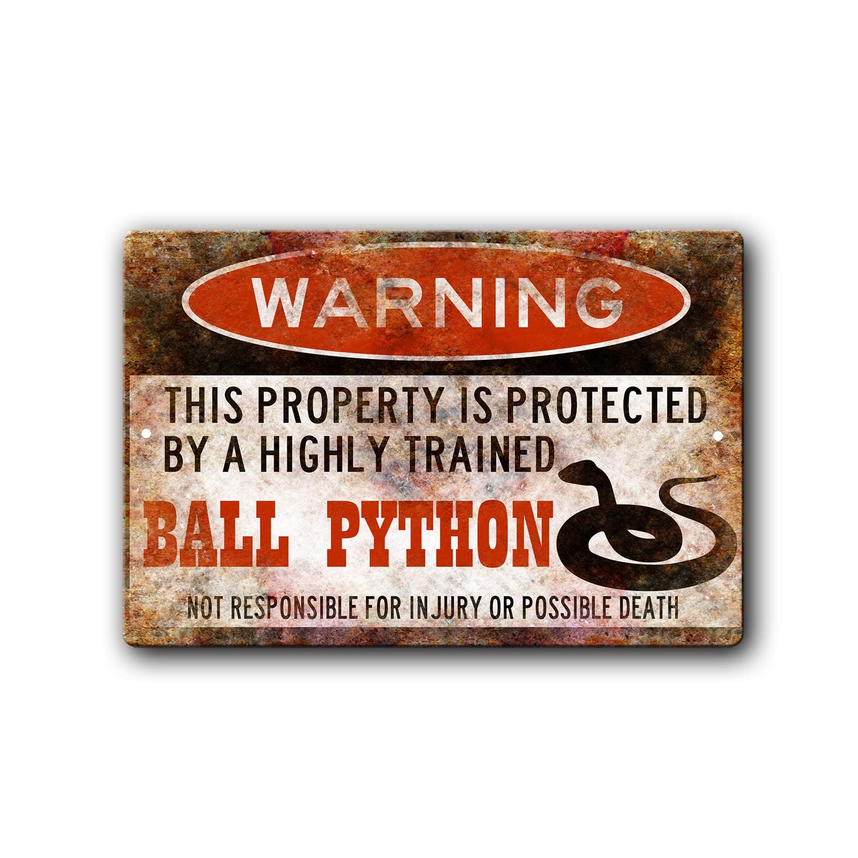 Blue Fox GiftsBall Python Warning Sign, Ball Python Gift, Ball Python cage accessories, Ball Python lover gift, Ball Python Home Decor, 12 x 8 inch Aluminum Warning Sign