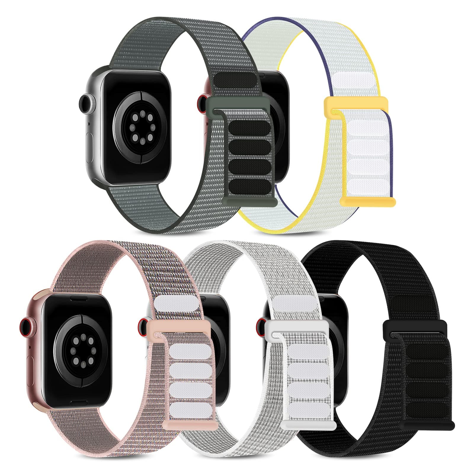 5 Pack Sport Loop Bands Compatible with Apple Watch Band 38mm 40mm 41mm 42mm 44mm 45mm Women Men, Soft Nylon Braided Elastic Strap Replacement Wristband for iWatch Series 7/6/5/4/3/2/1/SE