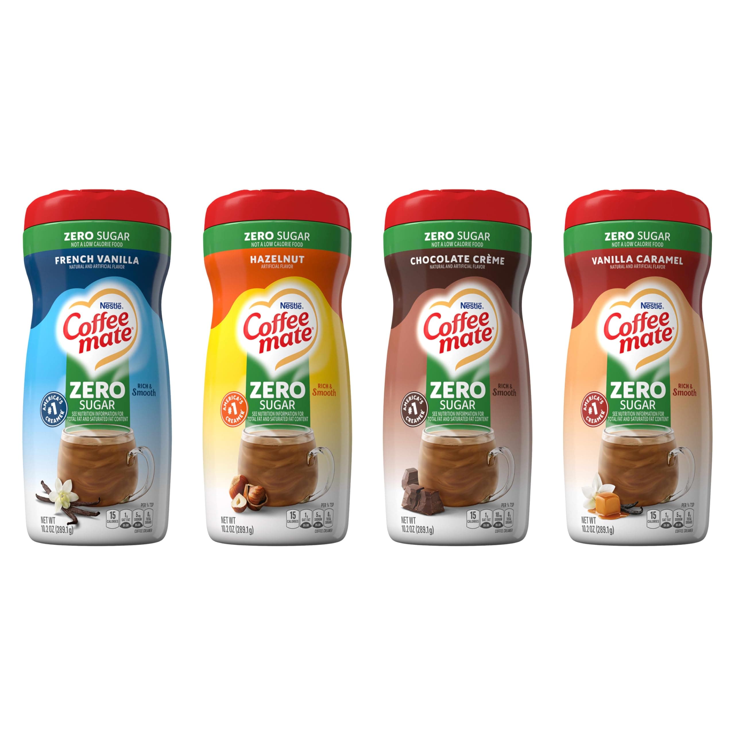 Zero Sugar Flavored Creamer 4 Pack Variety Pack (10.2 oz bottles) – Vanilla Caramel, Hazelnut, French Vanilla, Chocolate Crème