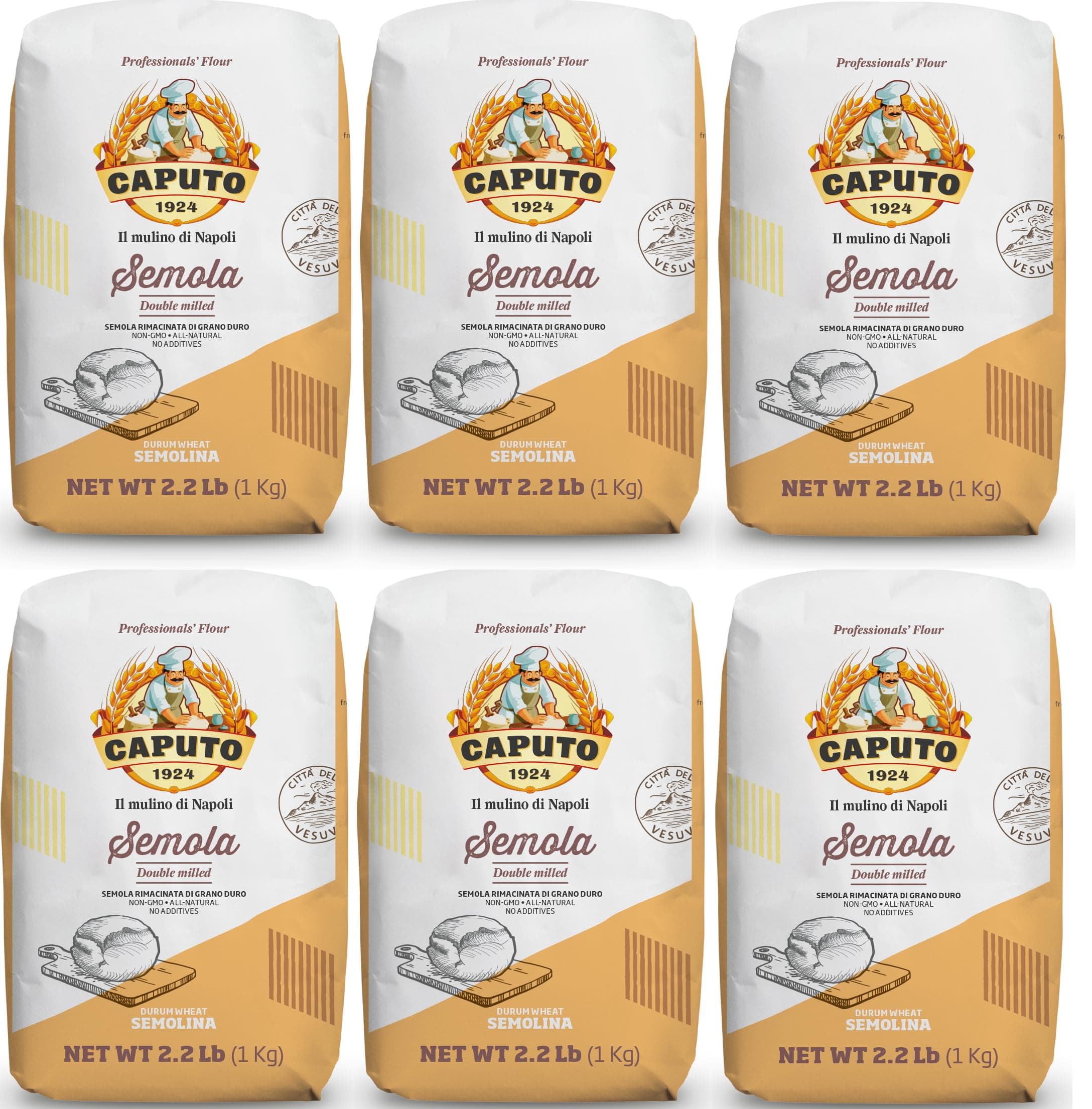 Antimo Caputo Semolina Wheat Flour 2.2 LB (Pack of 6) Bulk - Italian Durum Semola Di Grano - All Natural Dough for Fresh Pasta