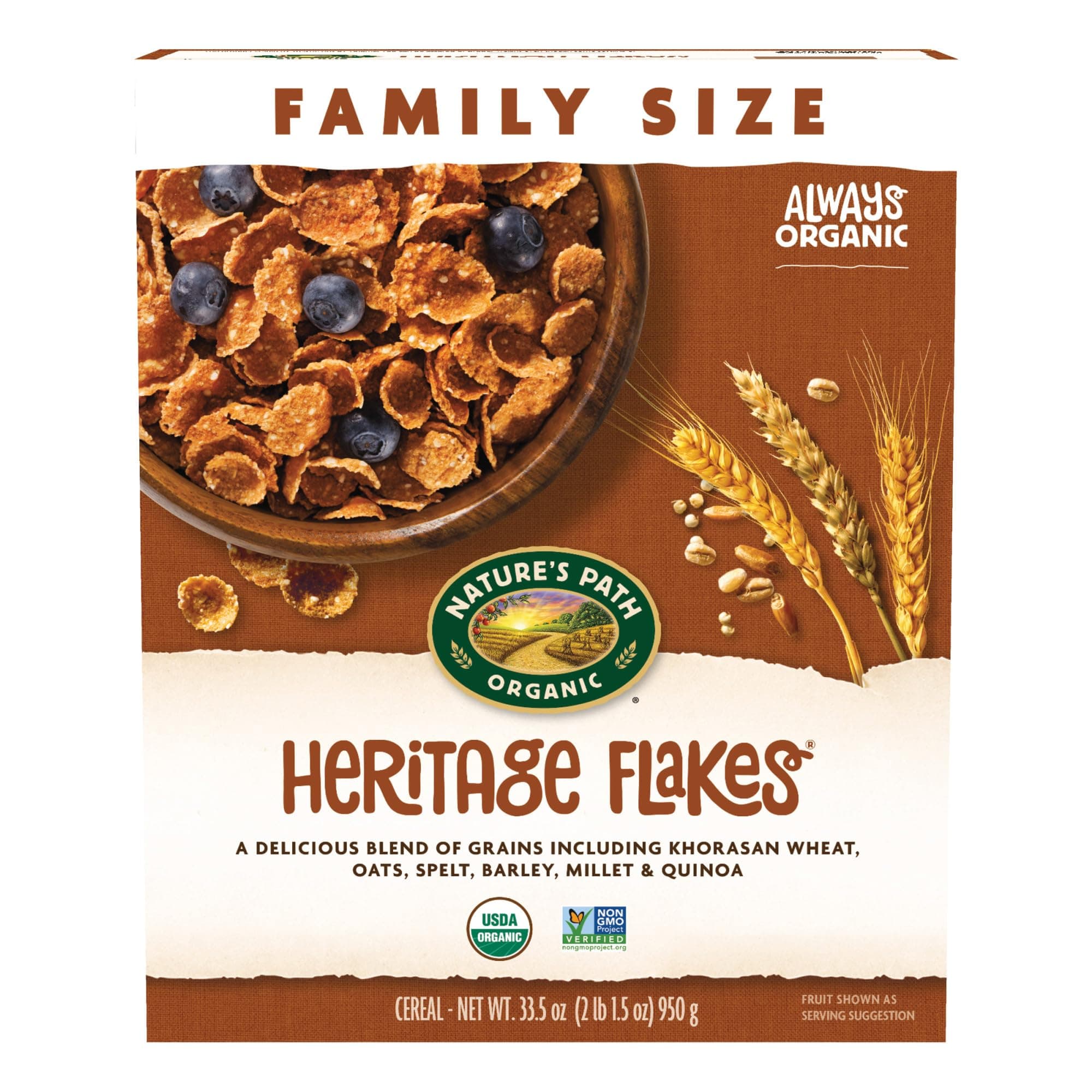 Nature's Path Organic Heritage Flakes® Cereal, 33.5 oz (Pack of 1), Ancient Grains, 23g Whole Grains, Non-GMO