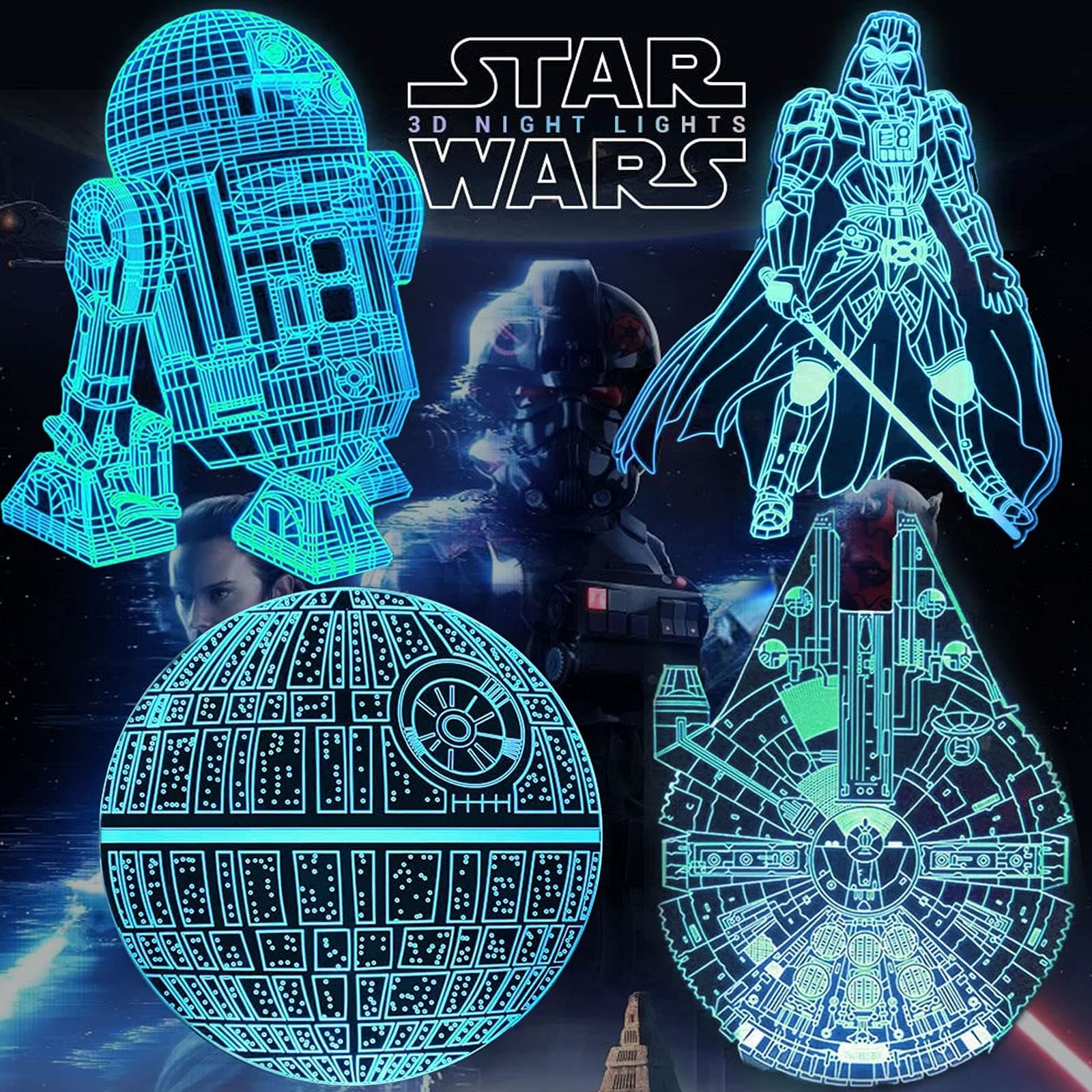 Star Wars Night Light for Kids 7 Colors Changing 3D Illusion Desk Lamp with Remote Control,Star Wars Gift for Boys Girls Birthday Christmas Gift for Star Wars Fans