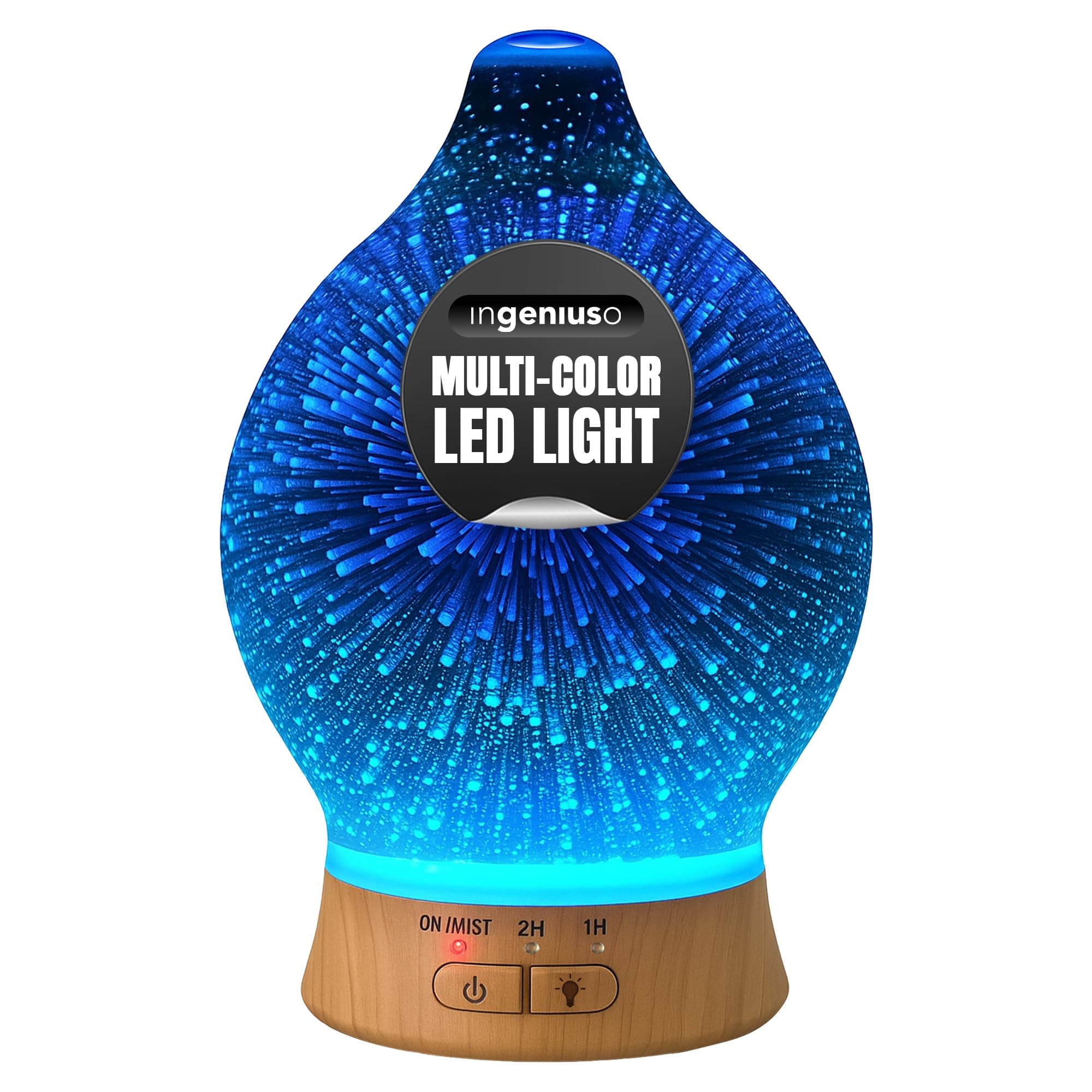 Aromatherapy Essential Oil Diffuser for Therapeutic Oils, w/ 3D Glass Vase | Cool Mist Difusor for Bedroom | LED Color Light Display & Auto Shut-Off | Humidifier, Fragrance Machine for Home & Dorm Use