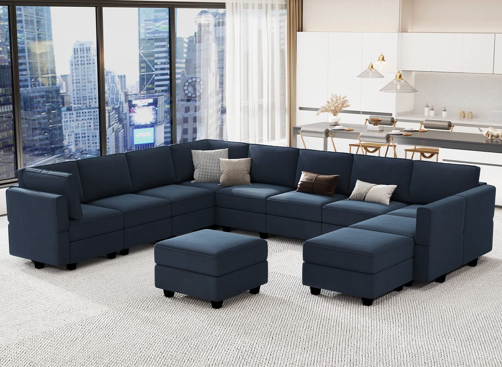 Belffin Modular Sectional Sofa with Ottomans Velvet Oversized U Shaped Sofa Couch with Storage Seats Sofa Set with Reversible Chaise Velvet Blue…