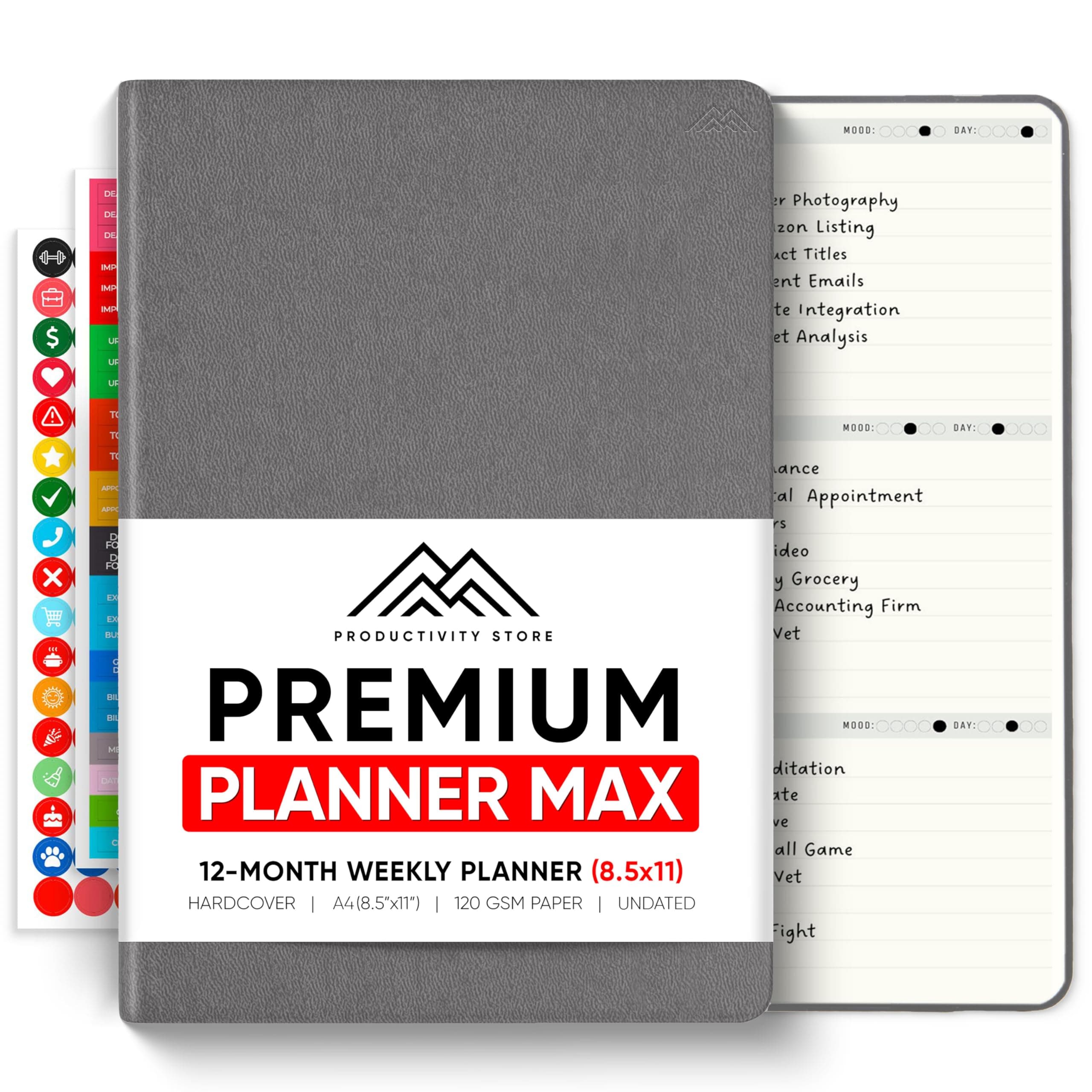 2025 Planner Pro Max - Undated 2025 Planner - Daily Planner, Weekly Planner & Monthly Planner 2025-2026 All-In-One - A4 8.5" x 11" - Grey- Productivity Store