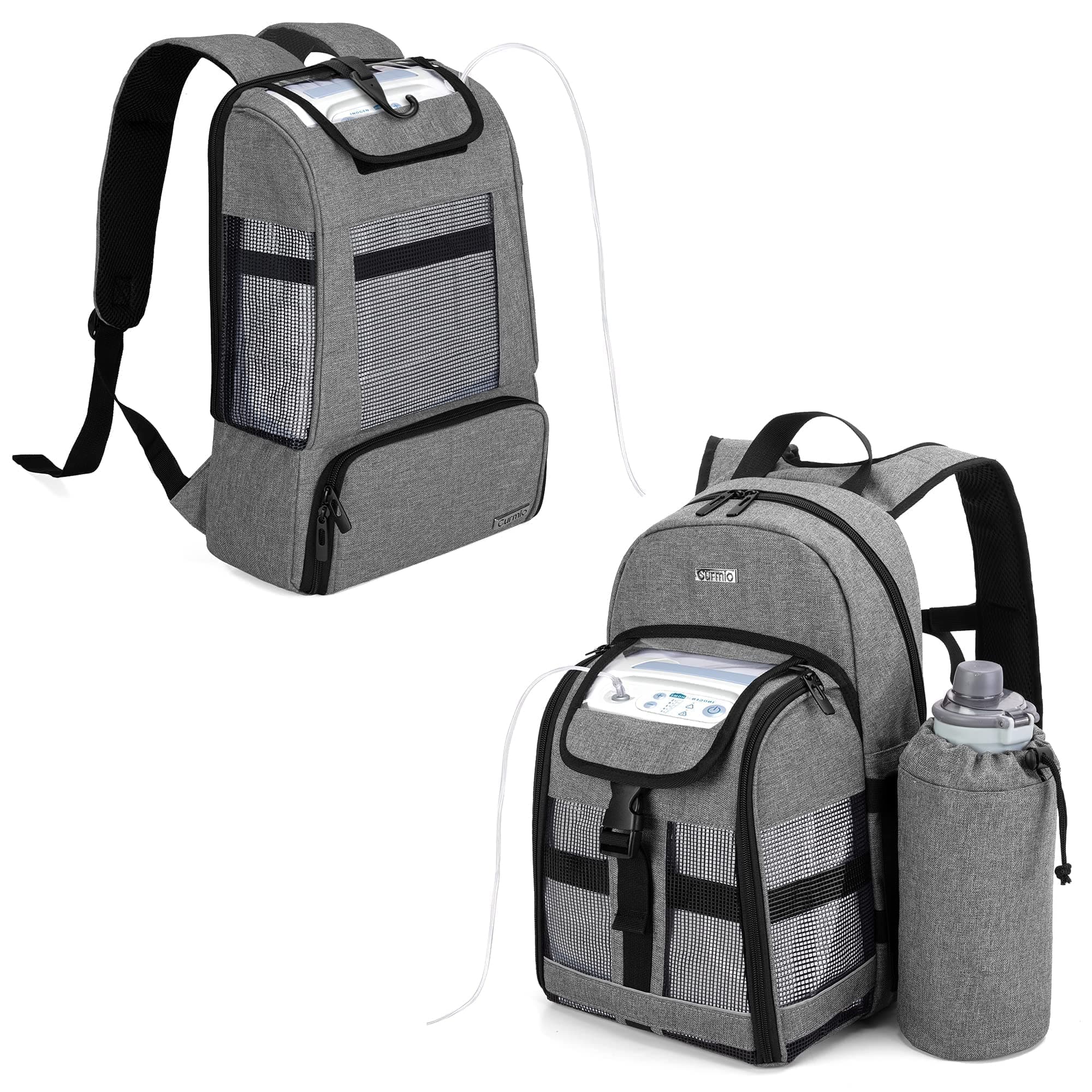 CURMIO Portable Oxygen Concentrator Backpack, POC Carrying Bag Compatible with Inogen, OxyGo and Caire Units, Bag Only, Gray (Patented Design)