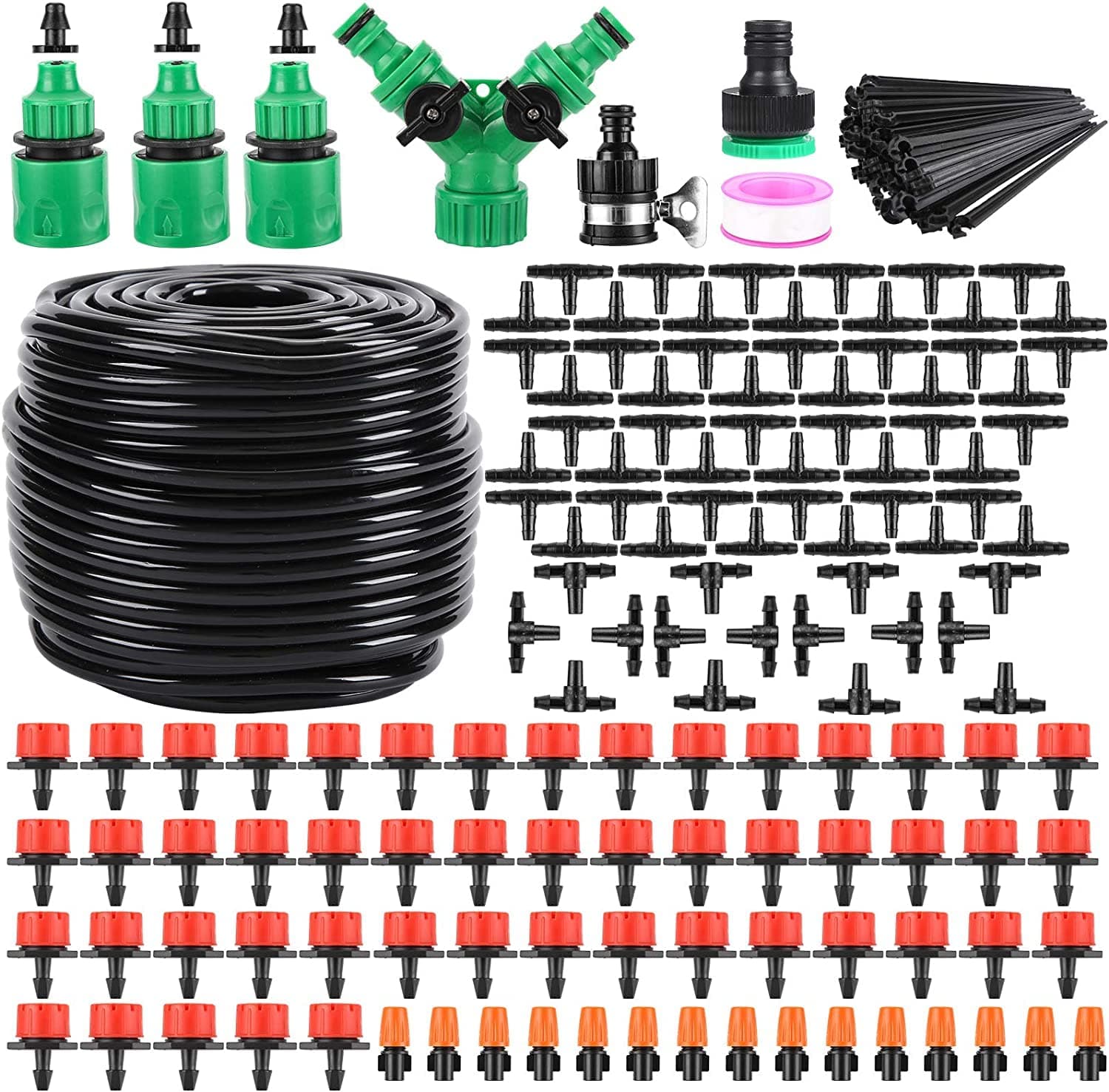 Drip Irrigation System, 180 Pcs 164FT Garden Irrigation System 1/4" Blank Distribution Tubing Watering Drip Kit Automatic Irrigation Equipment for Garden Greenhouse, Flower Bed,Patio,Lawn