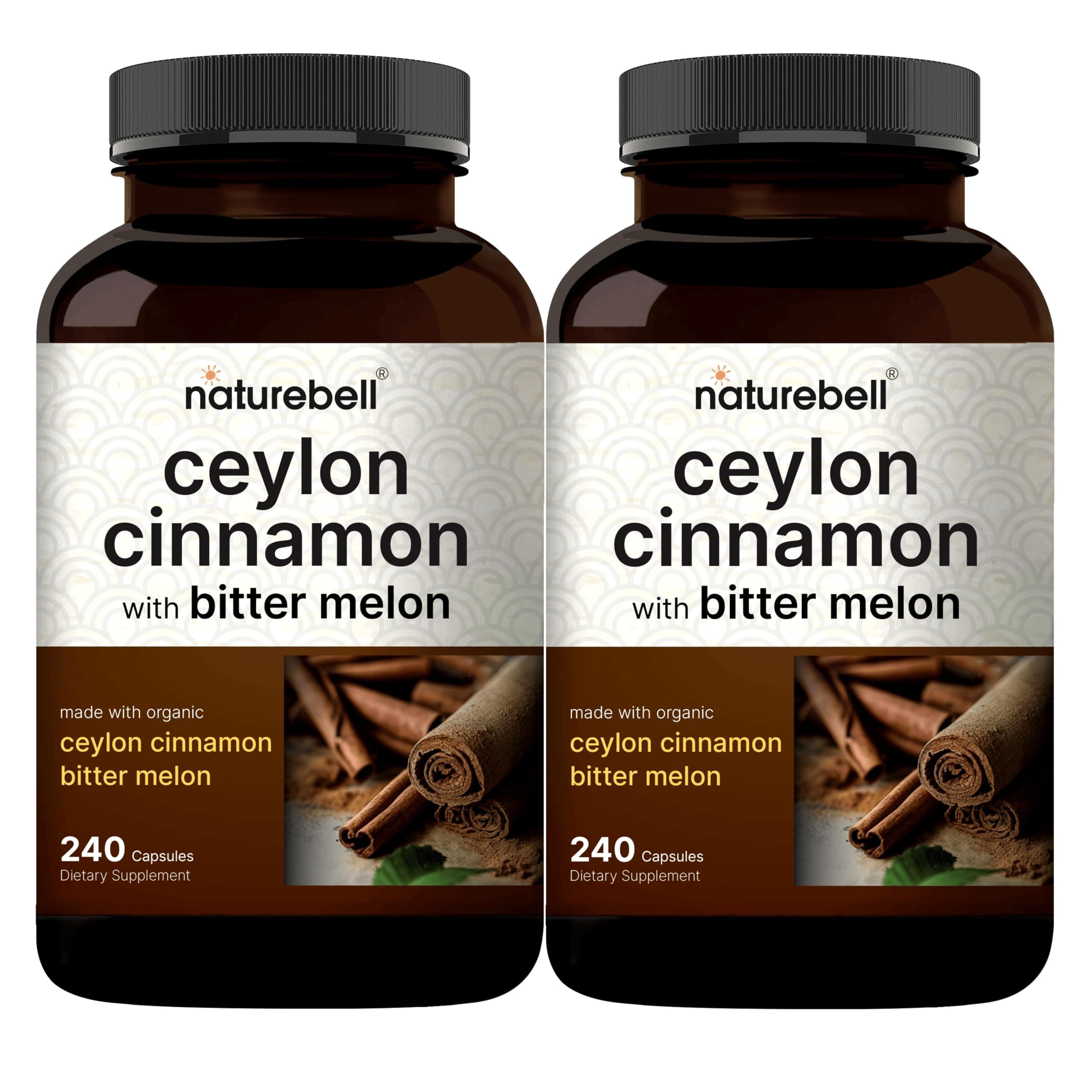 2 Pack Ceylon Cinnamon with Bitter Melon, 240 Capsules | Made with Organic Sri Lanka Ceylon Cinnamon and Organic Bitter Melon | Non-GMO, cGMP Certified
